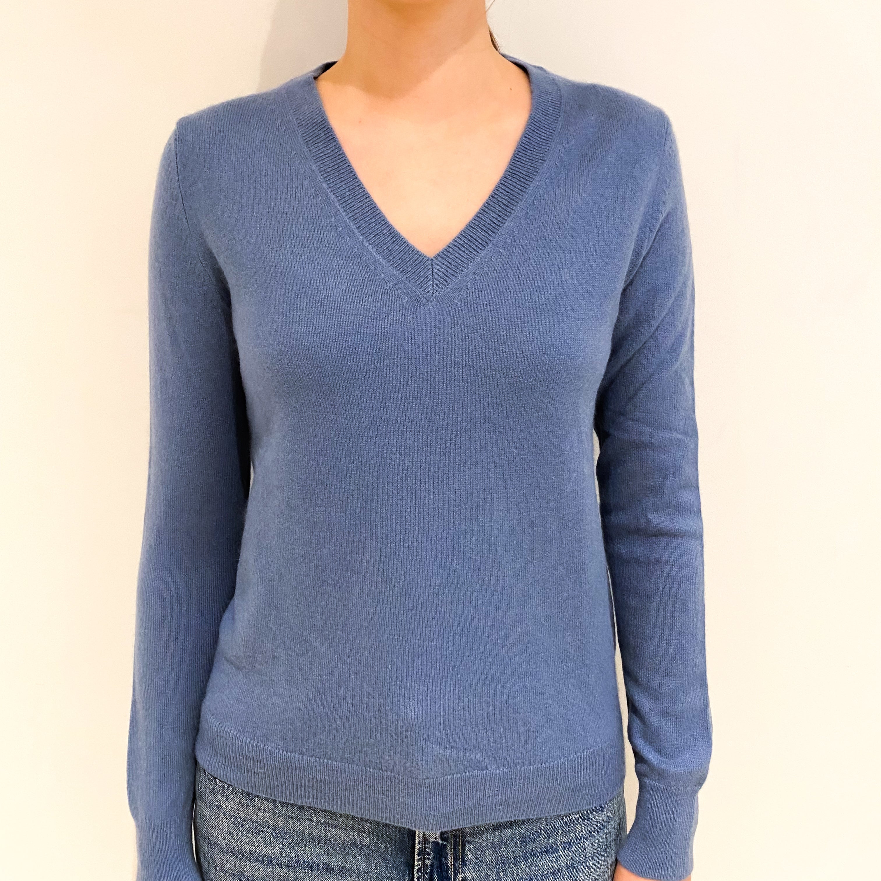 Sky Blue Cashmere V Neck Jumper Extra Small