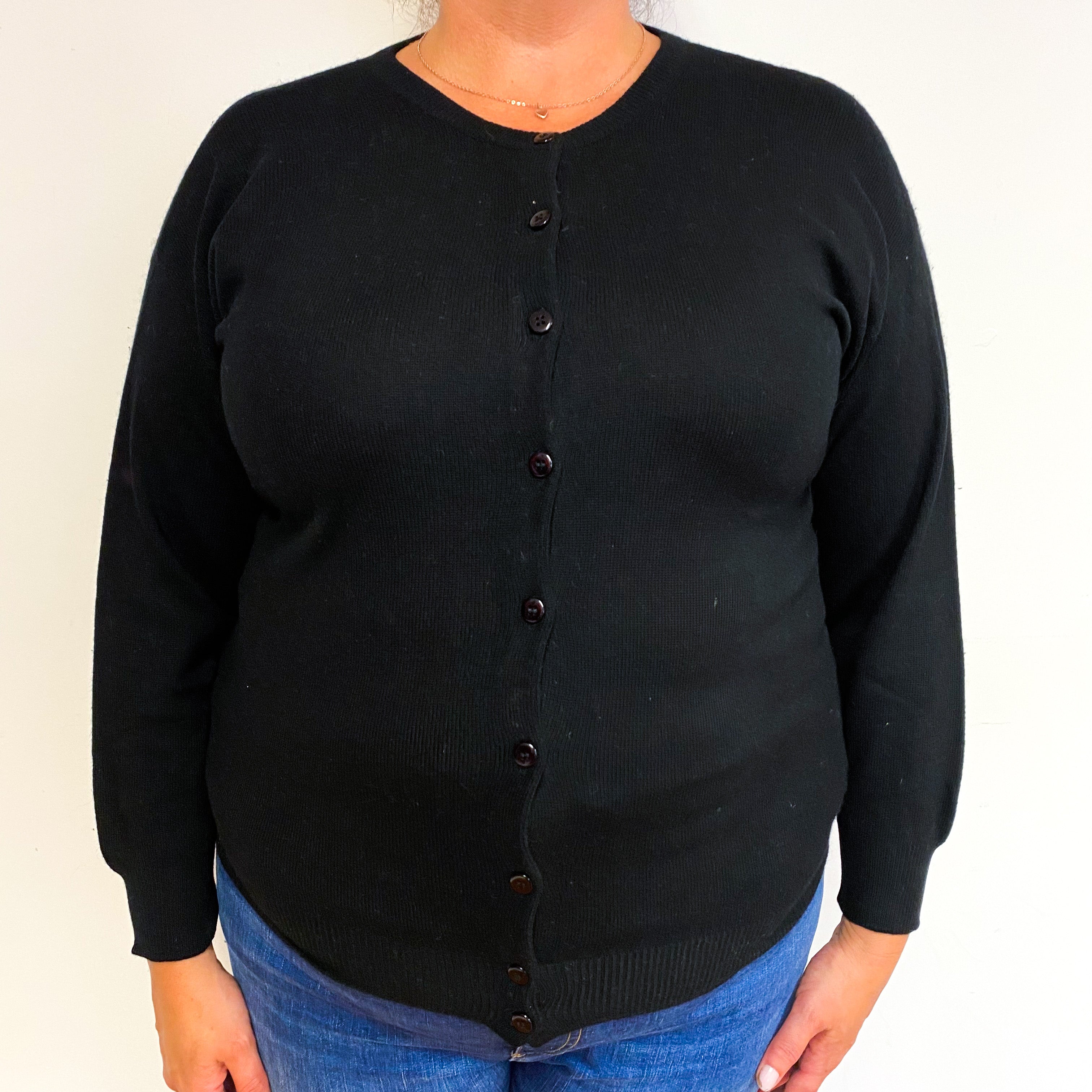 Black Cashmere Crew Neck Cardigan Extra Large