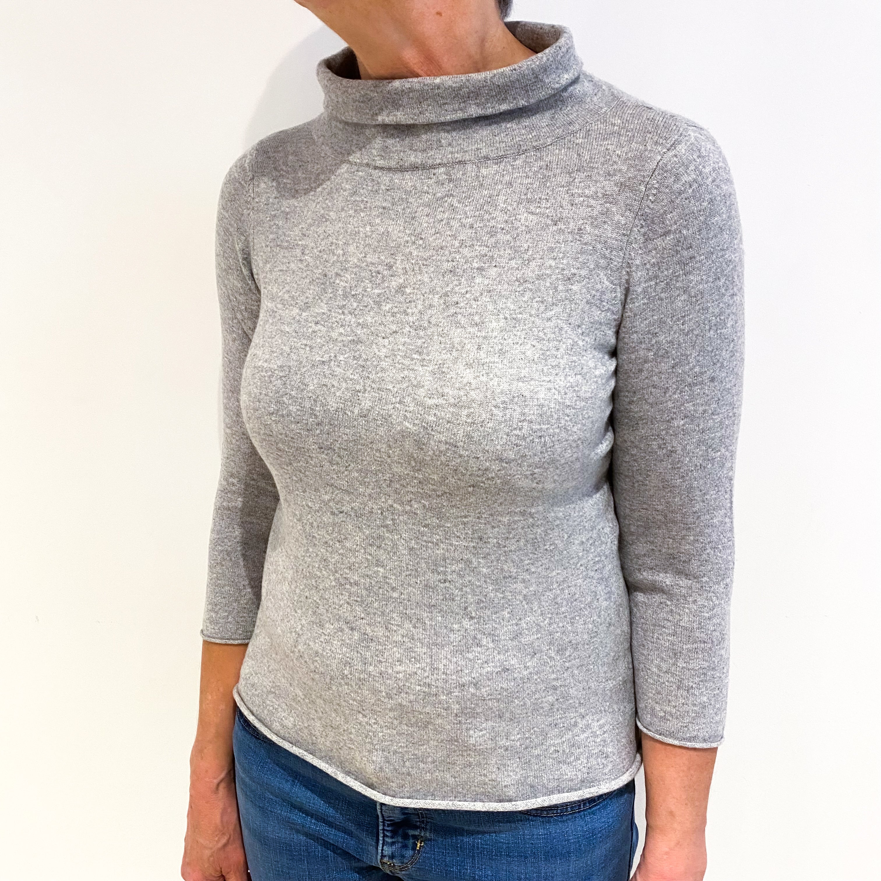 Smoke Grey Cashmere Funnel Neck Jumper Medium