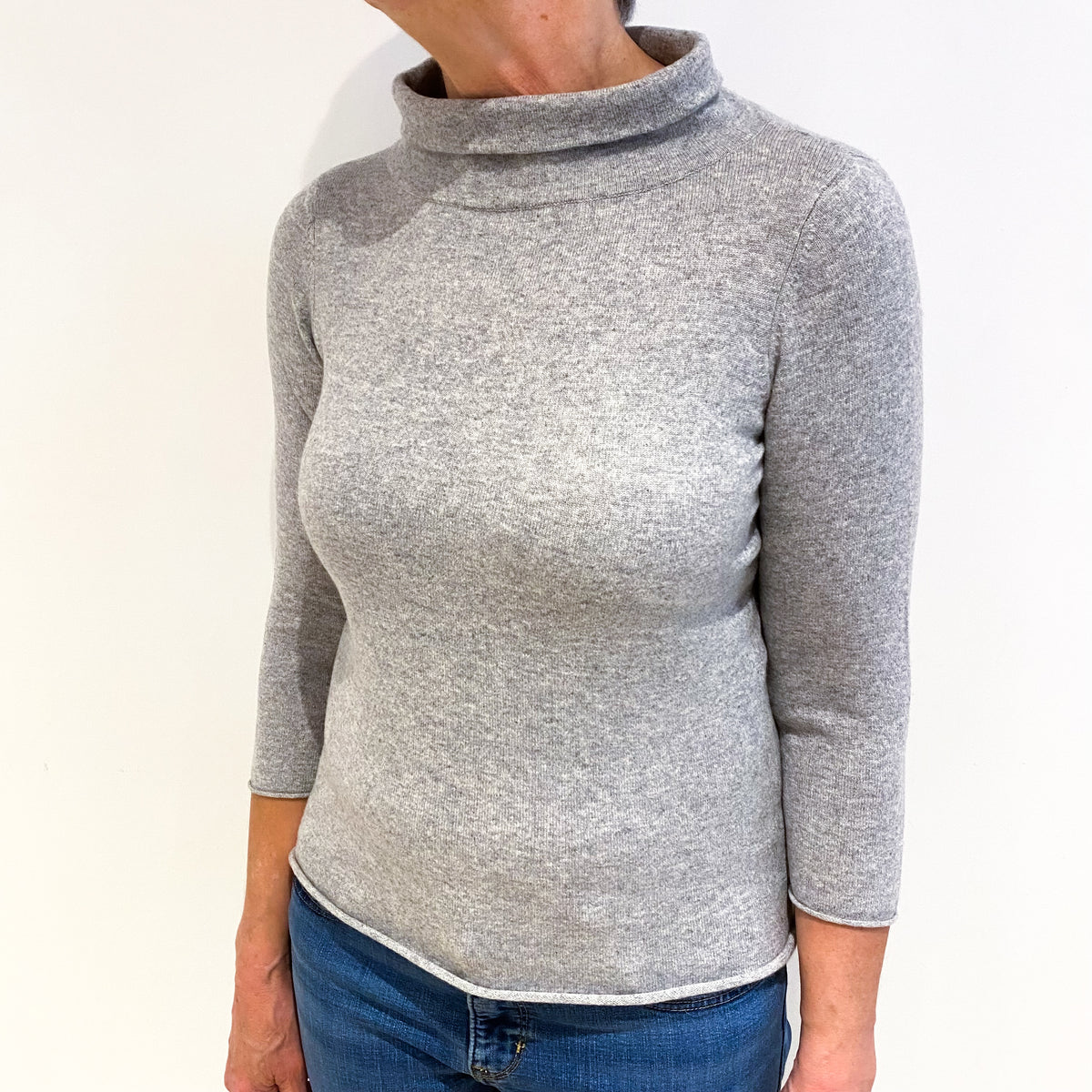 Smoke Grey Cashmere Funnel Neck Jumper Medium