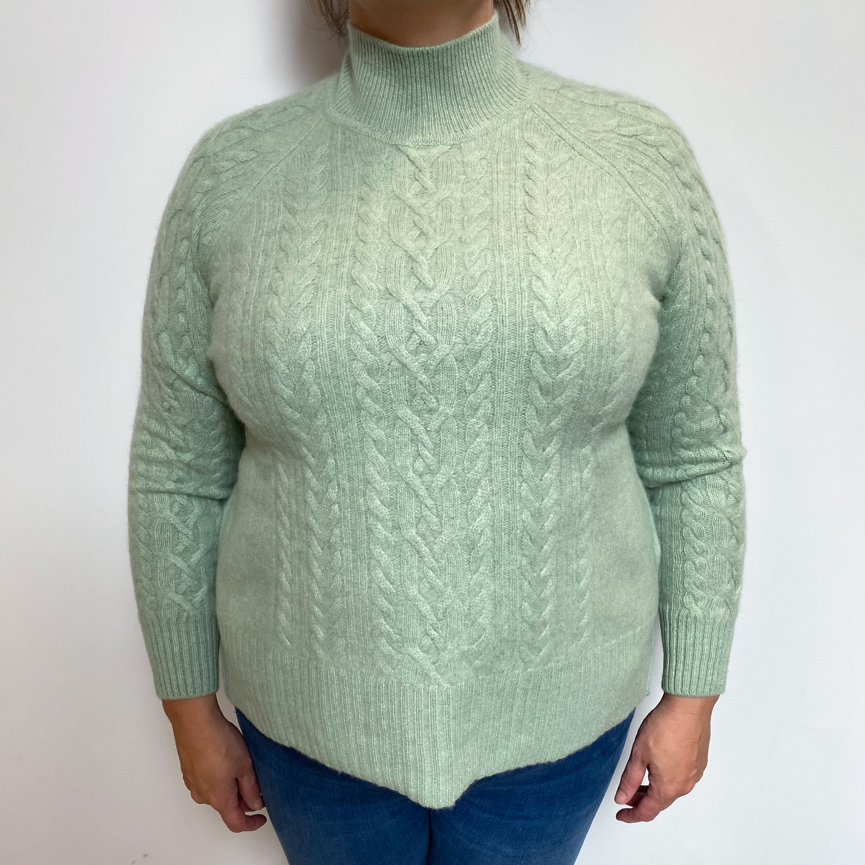 Mint Green Cashmere Polo Neck Jumper Extra Large