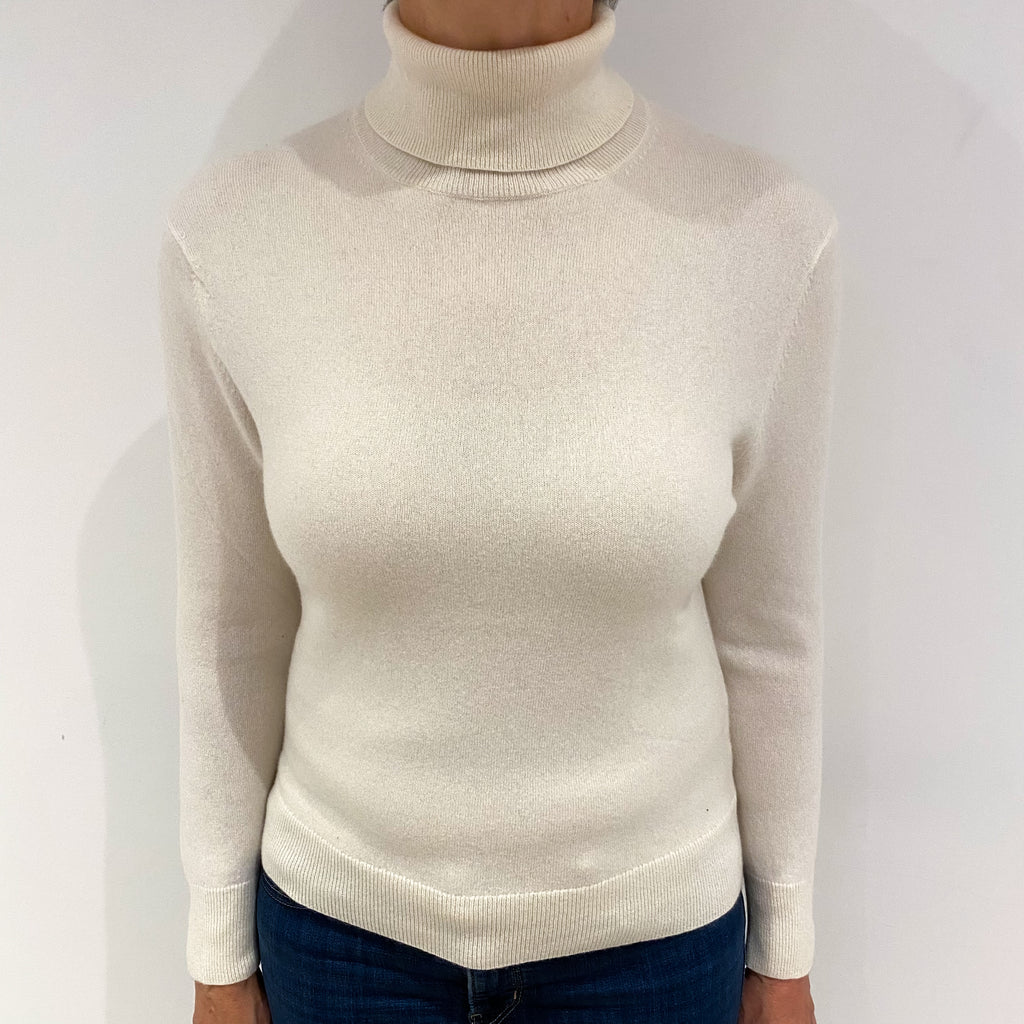 Vanilla Cream Cashmere Polo Neck Jumper Medium