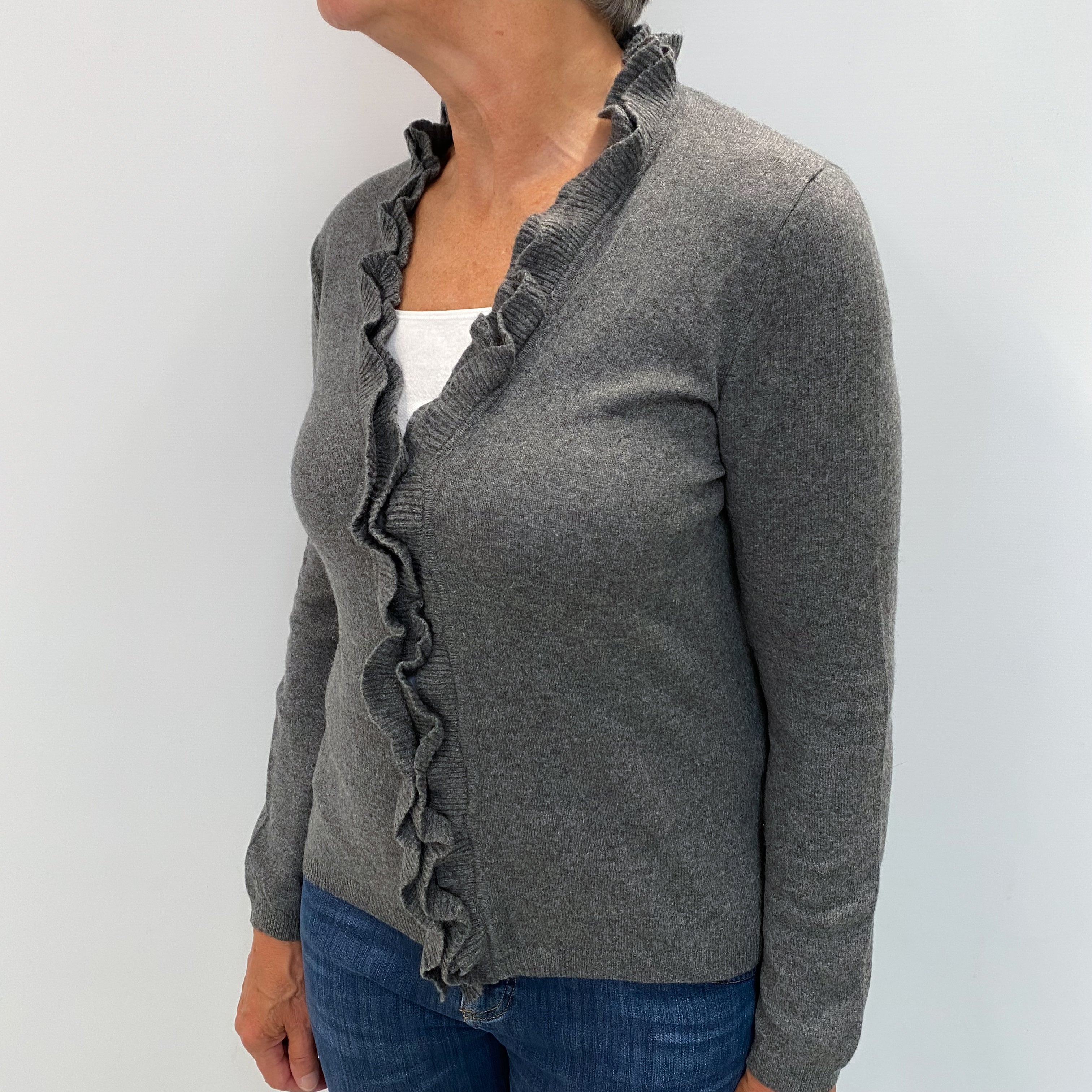 Slate Grey Cashmere V Neck Cardigan Medium
