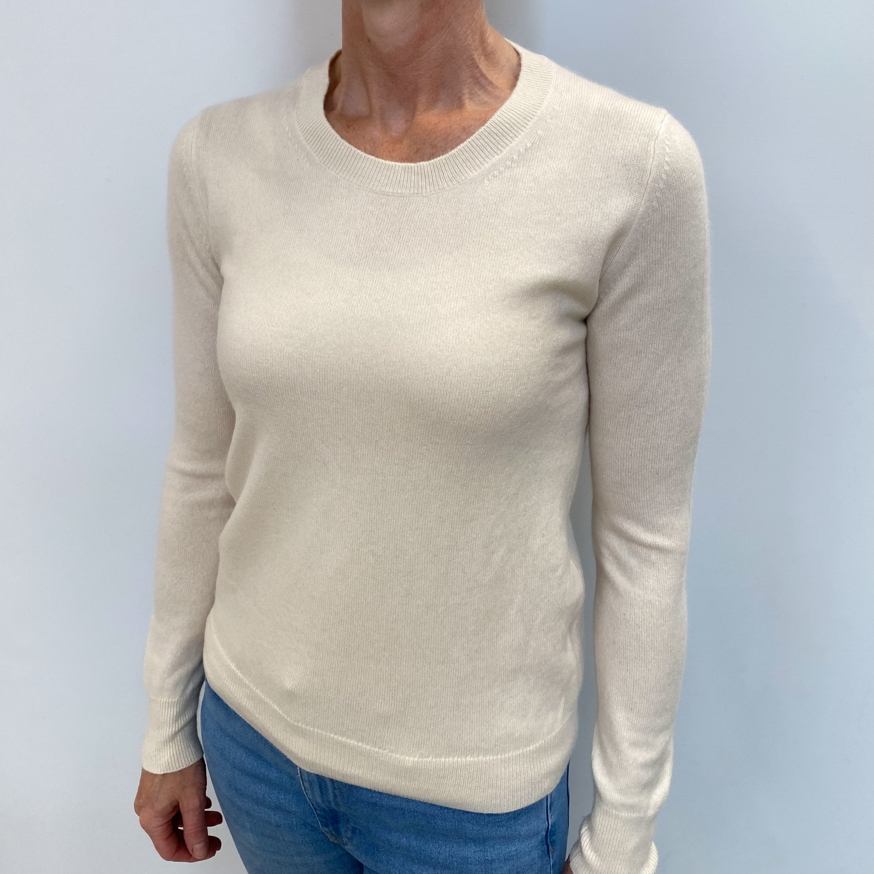 Ivory Cream Cashmere Crew Neck Jumper Small