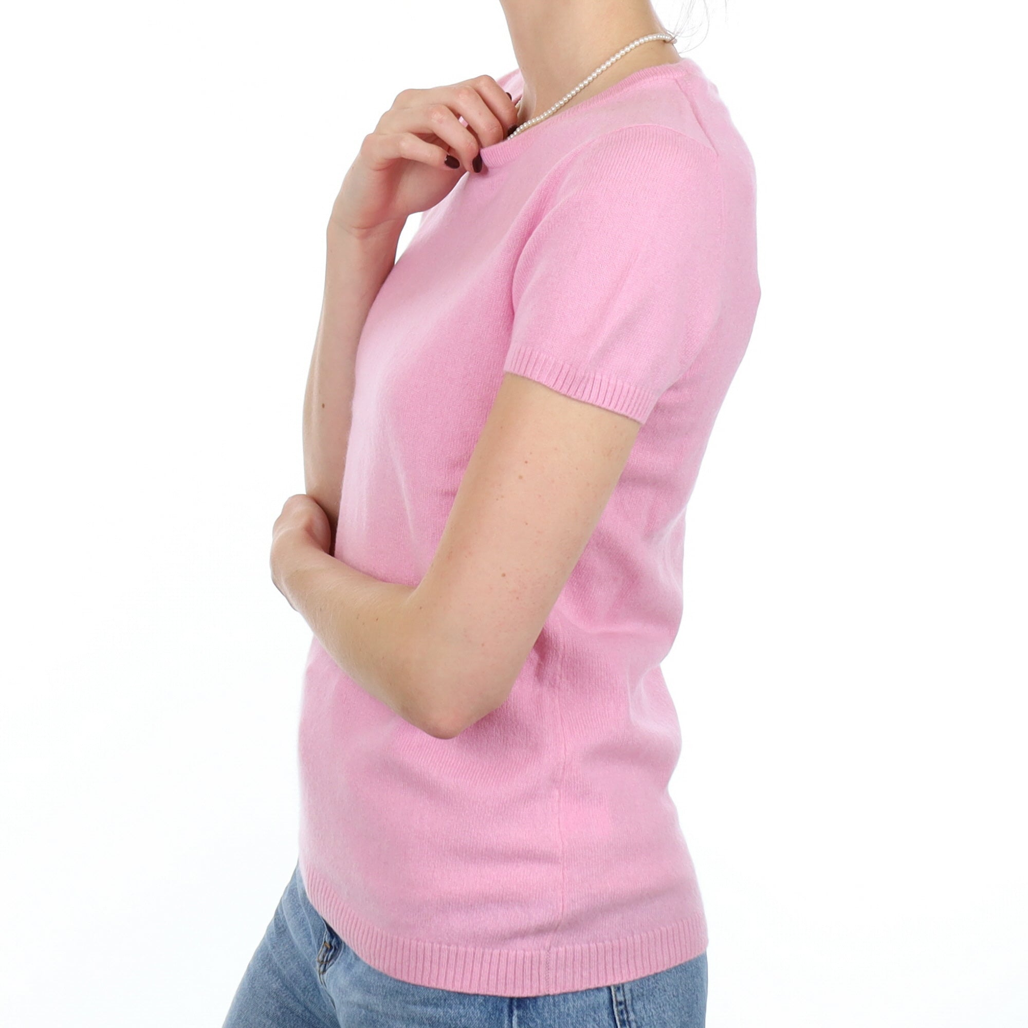 Sugar Mouse Pink Cashmere Short Sleeve Crew Neck Jumper Small