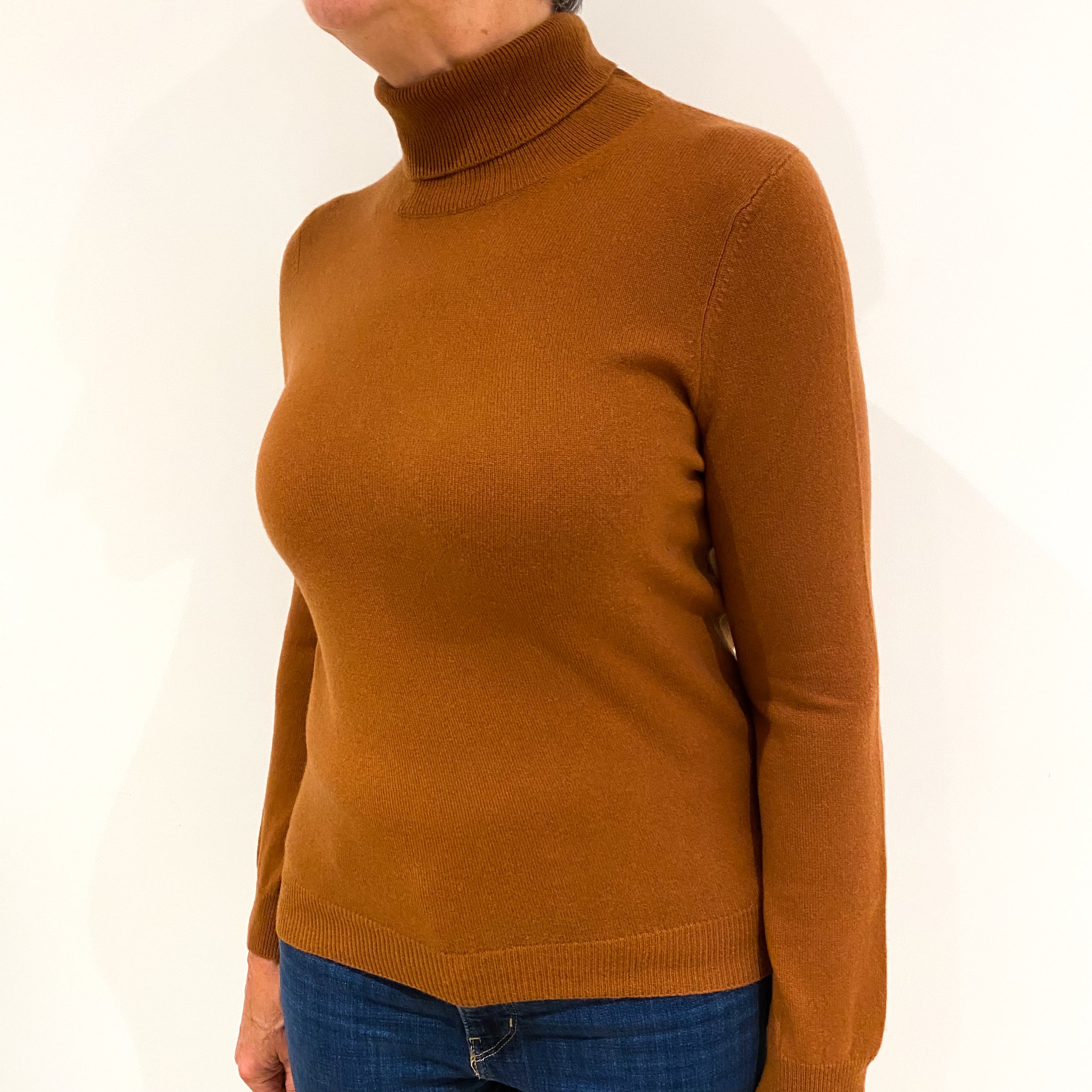 Cinnamon Brown Cashmere Polo Neck Jumper Medium