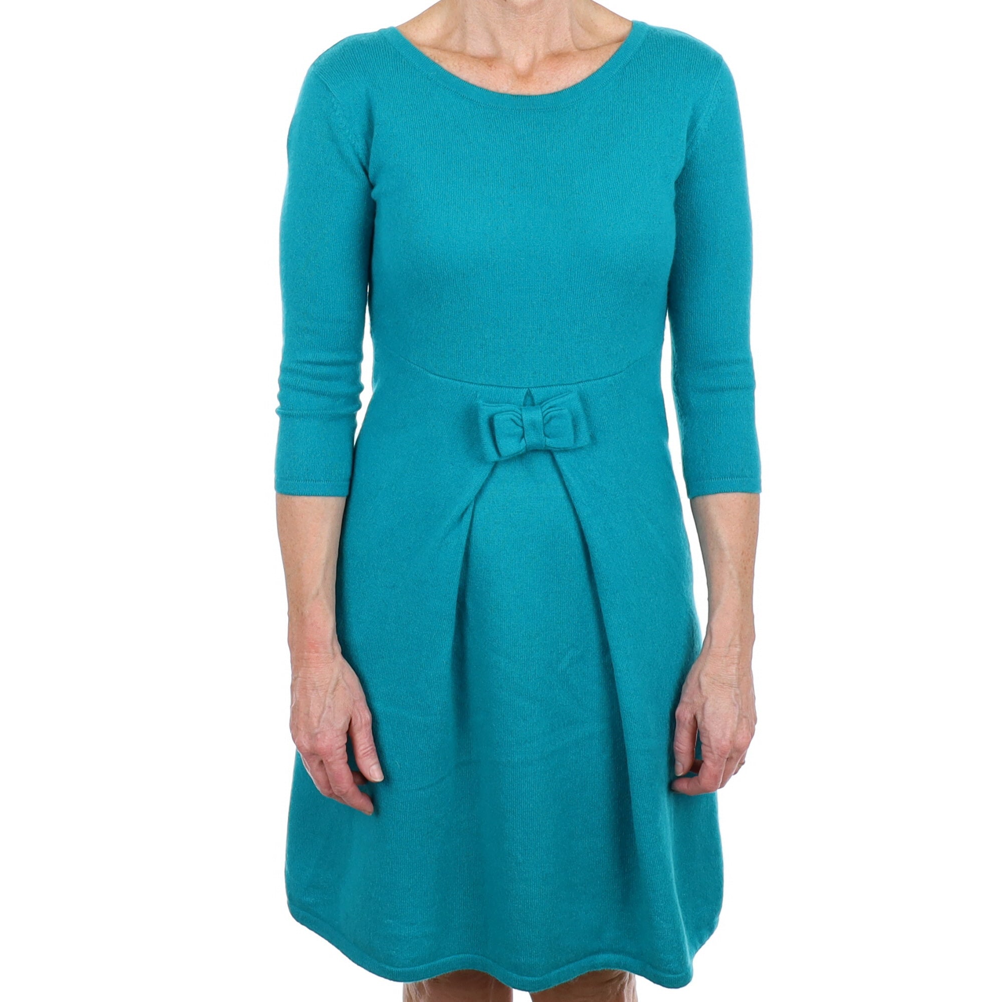 Turquoise Blue Cashmere Crew Neck Dress Small