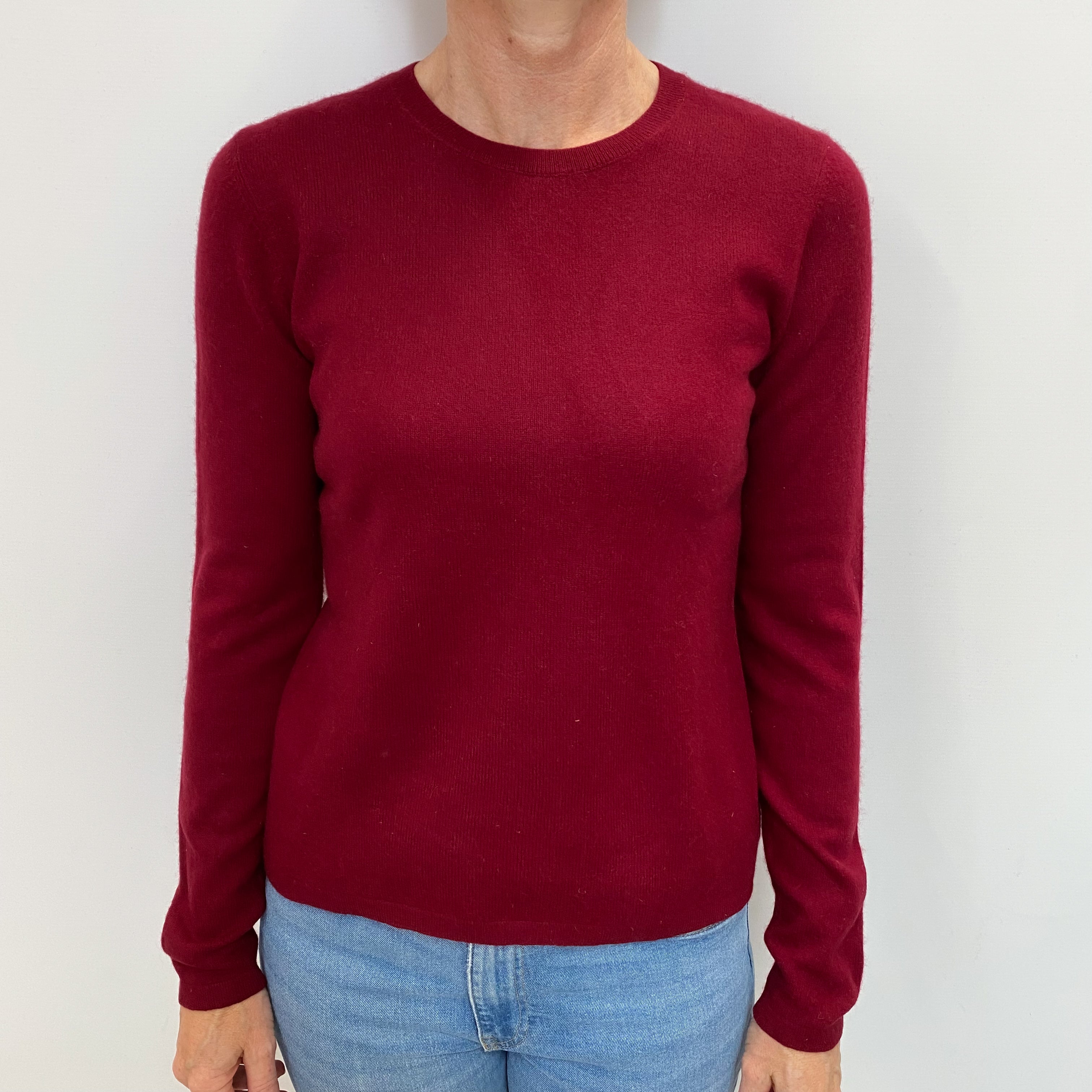 Burgundy Red Cashmere Crew Neck Jumper Small