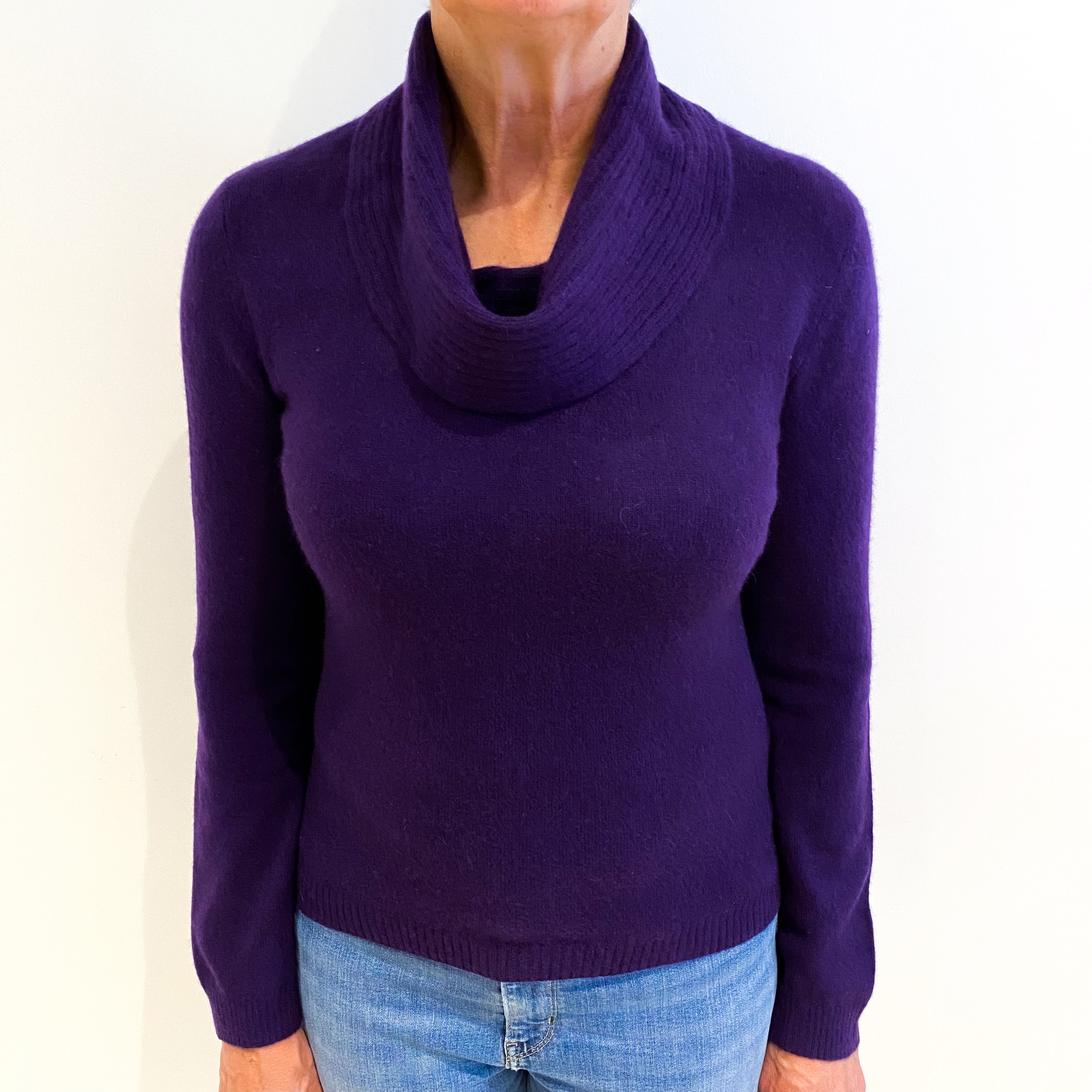Aubergine Purple Cashmere Cowl Neck Jumper Medium