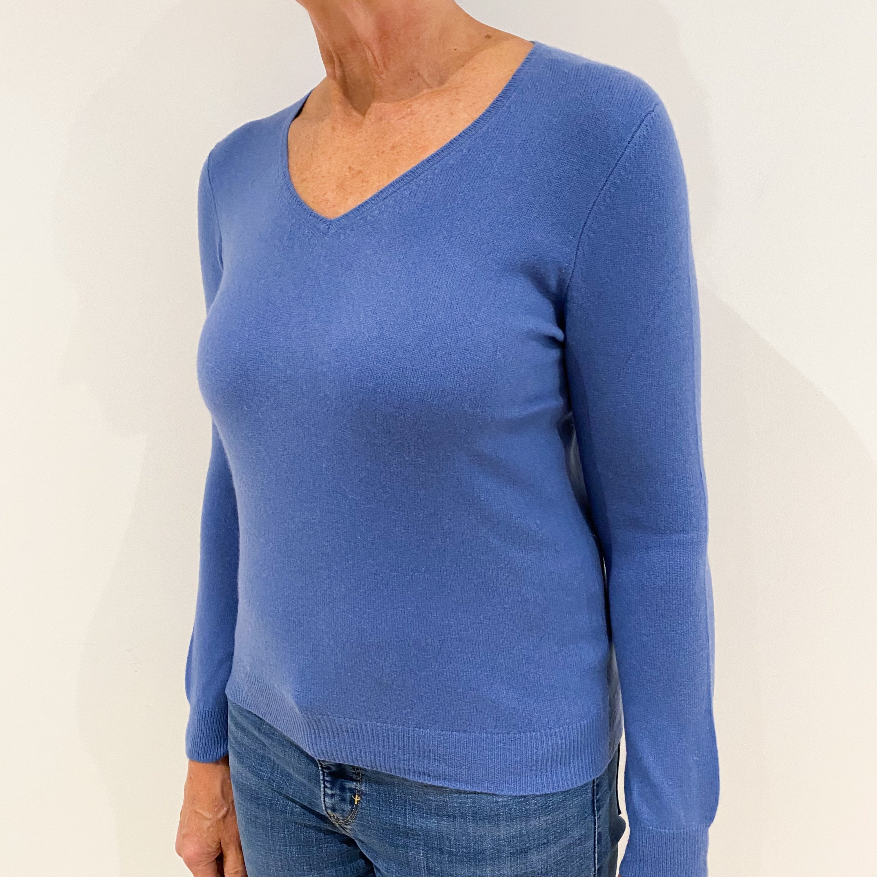 Air Force Blue Cashmere V-Neck Jumper Medium