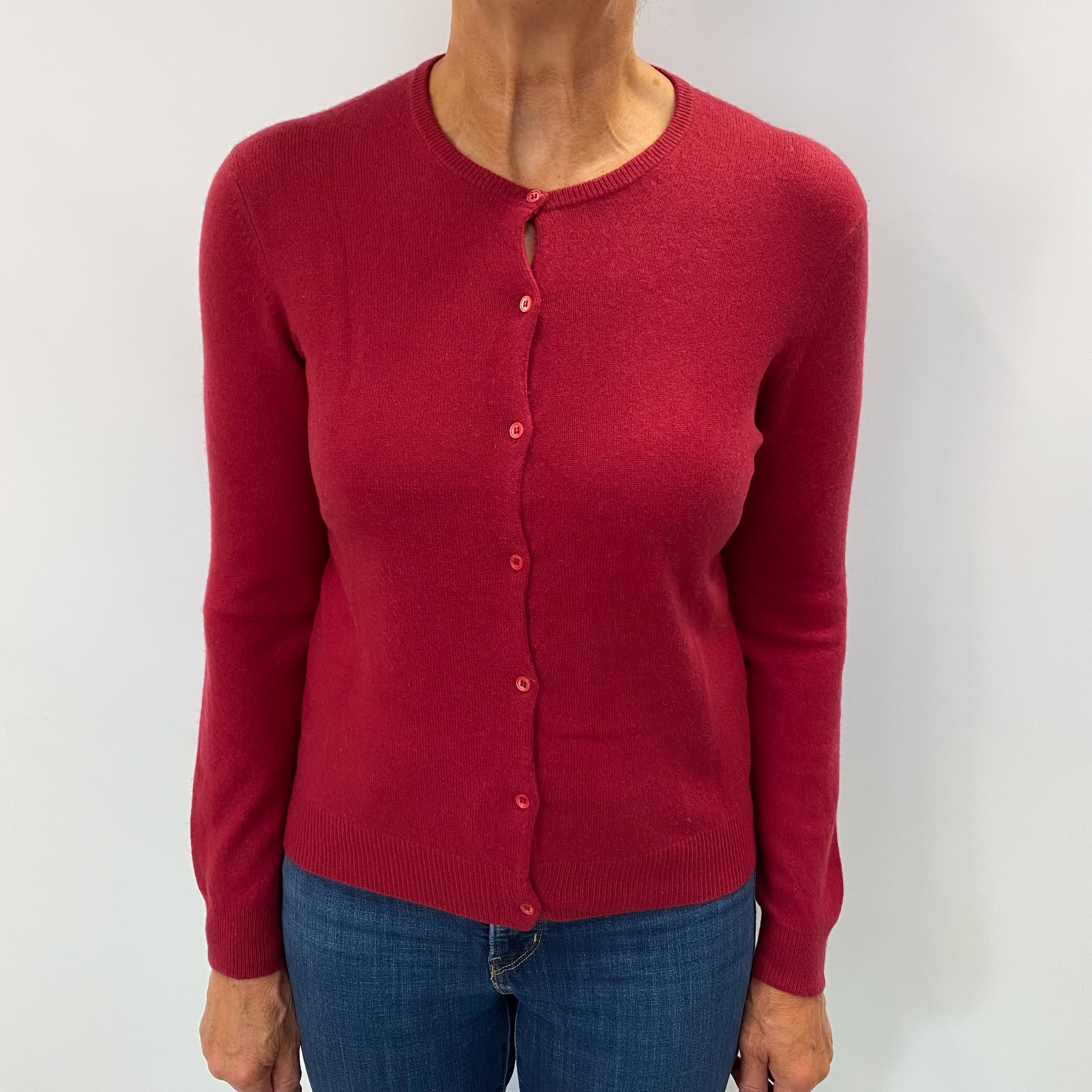 Cherry Pink Cashmere Crew Neck Cardigan Medium