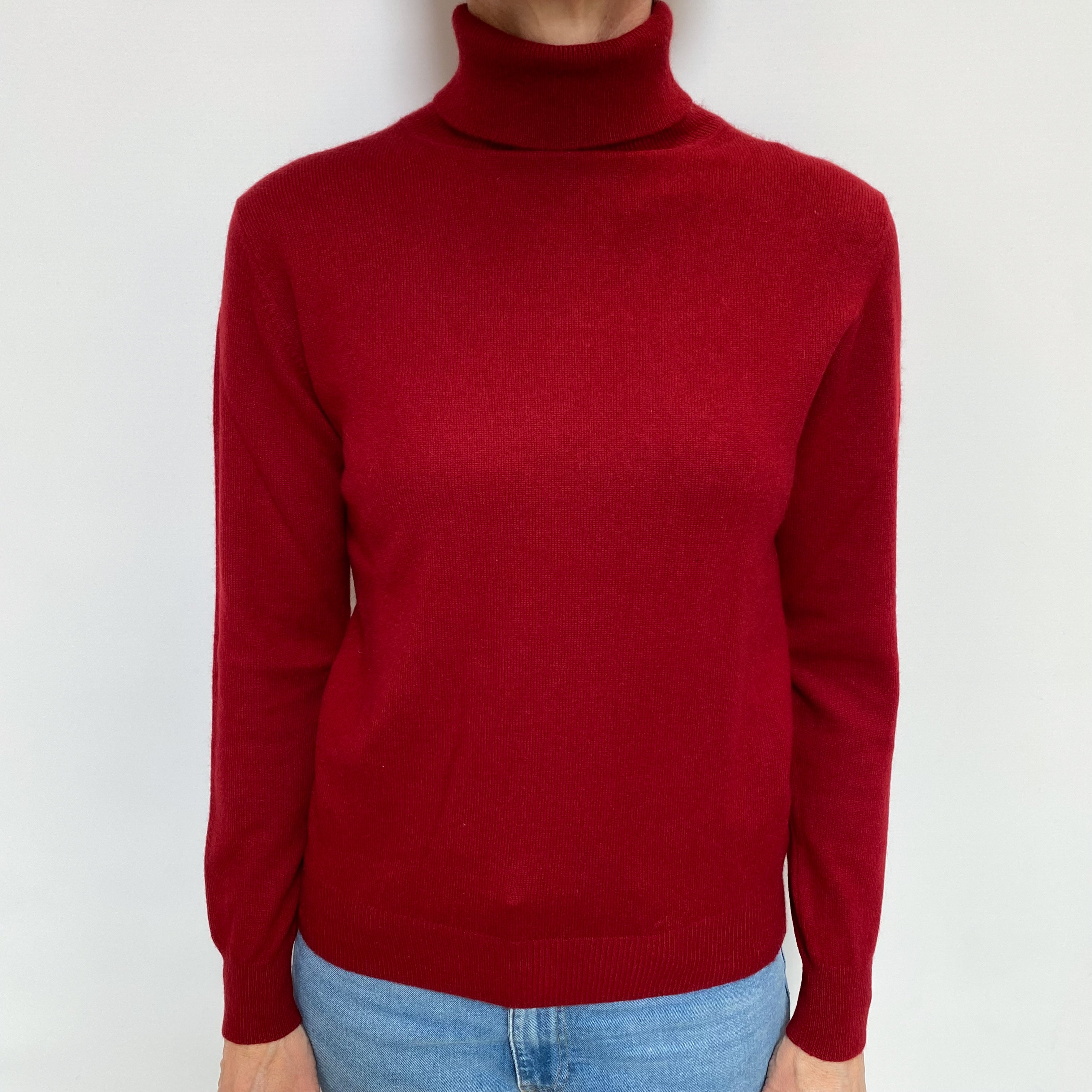 Maroon Red Cashmere Polo Neck Jumper Small