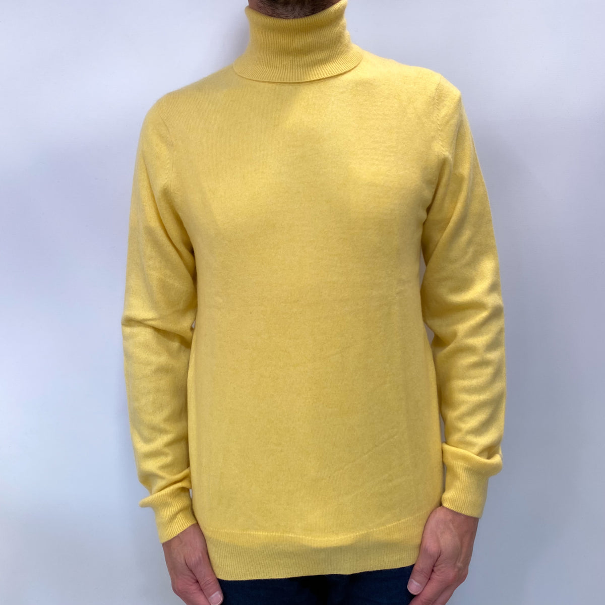 Pineapple Yellow Men's Cashmere Polo Neck Jumper Small