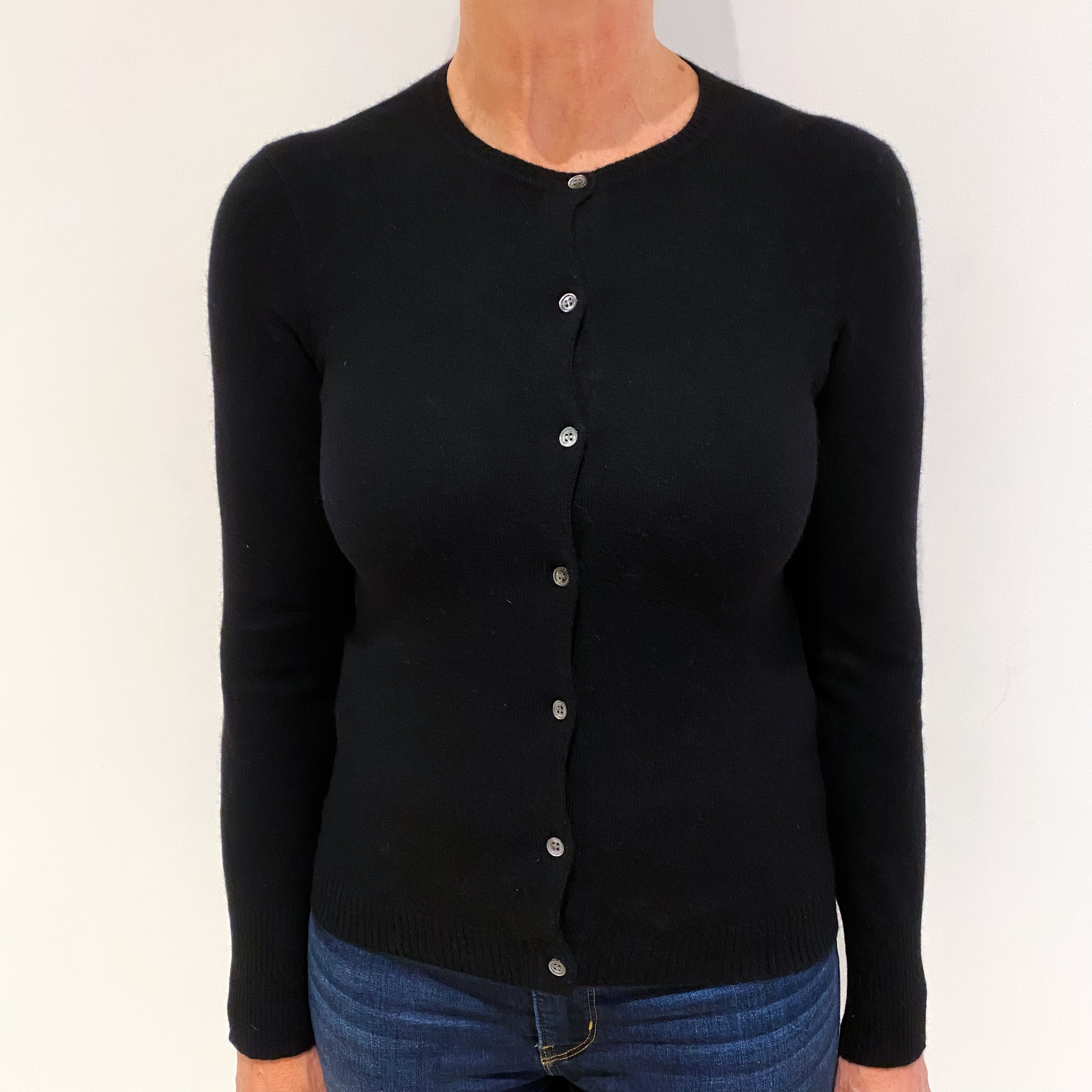Black Cashmere Crew Neck Cardigan Medium