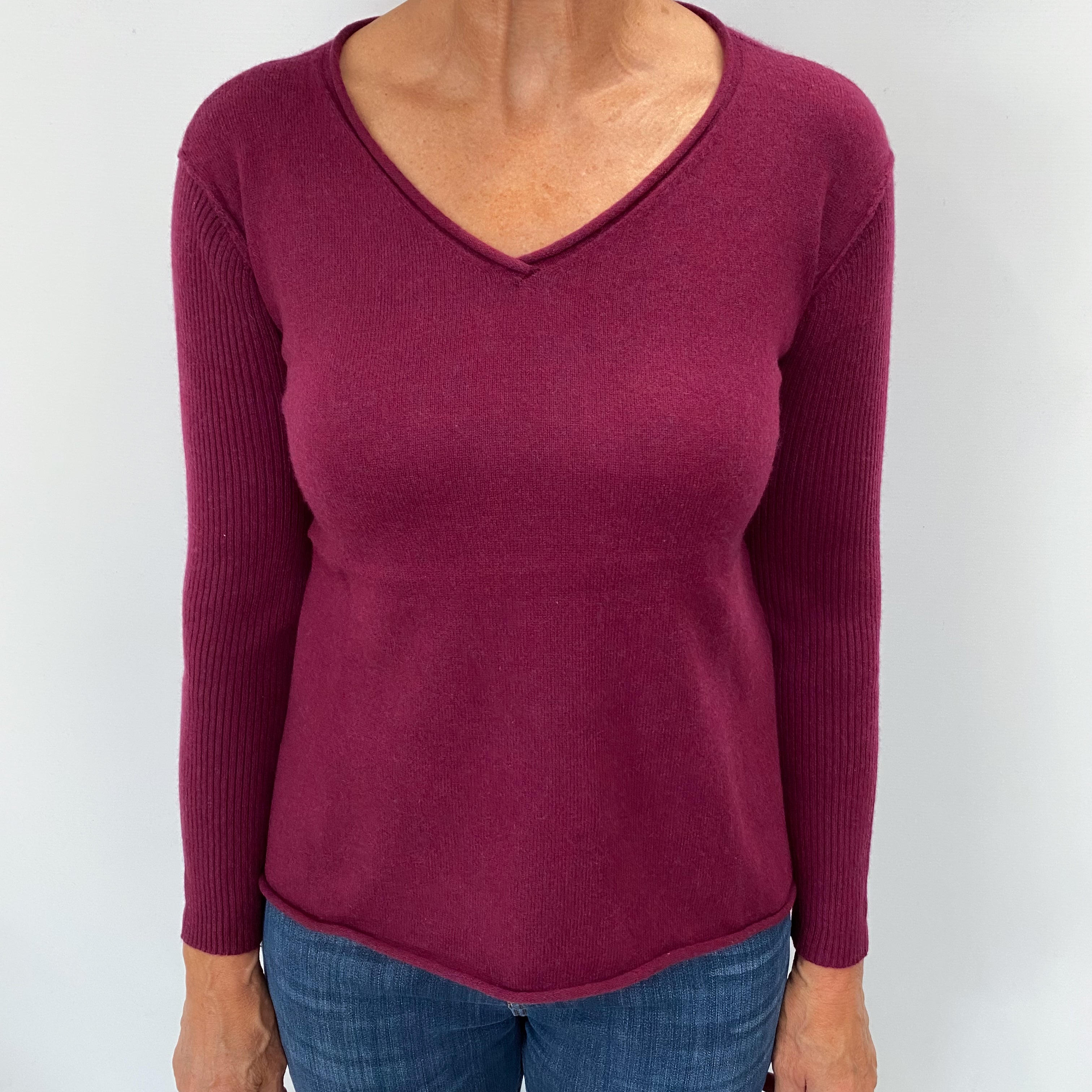 Mulberry Purple Cashmere V Neck Jumper Medium
