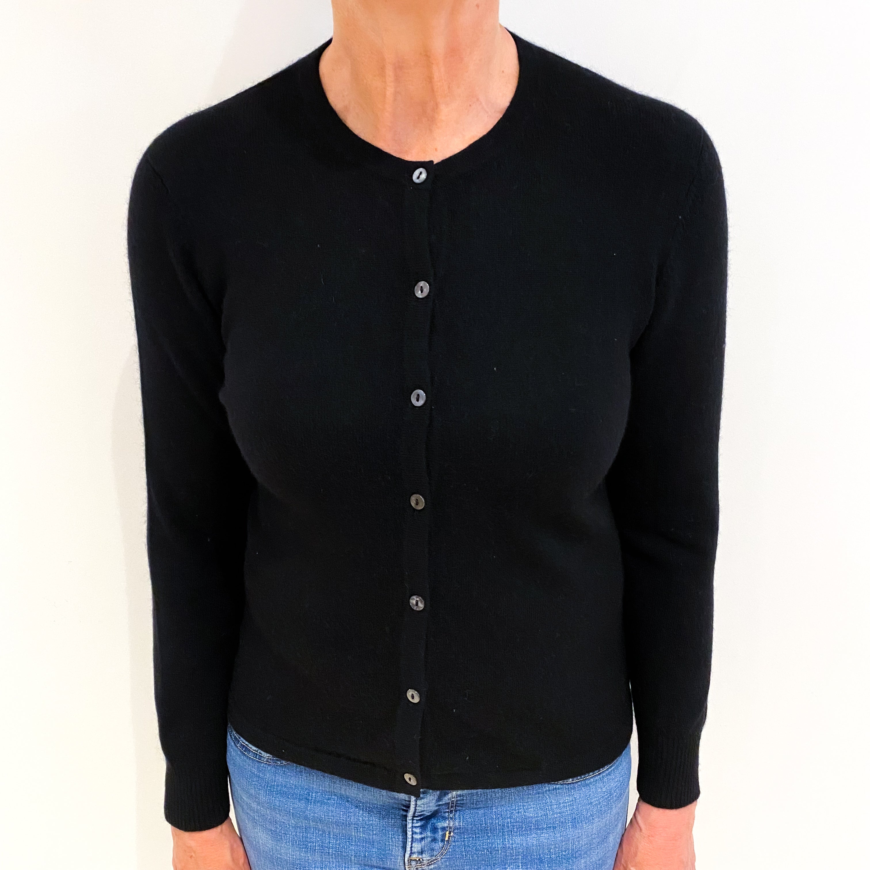 Black Cashmere Crew Neck Cardigan Medium