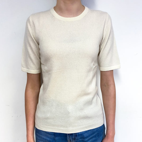 Cream Short Sleeve Cashmere Crew Neck Jumper Extra Small
