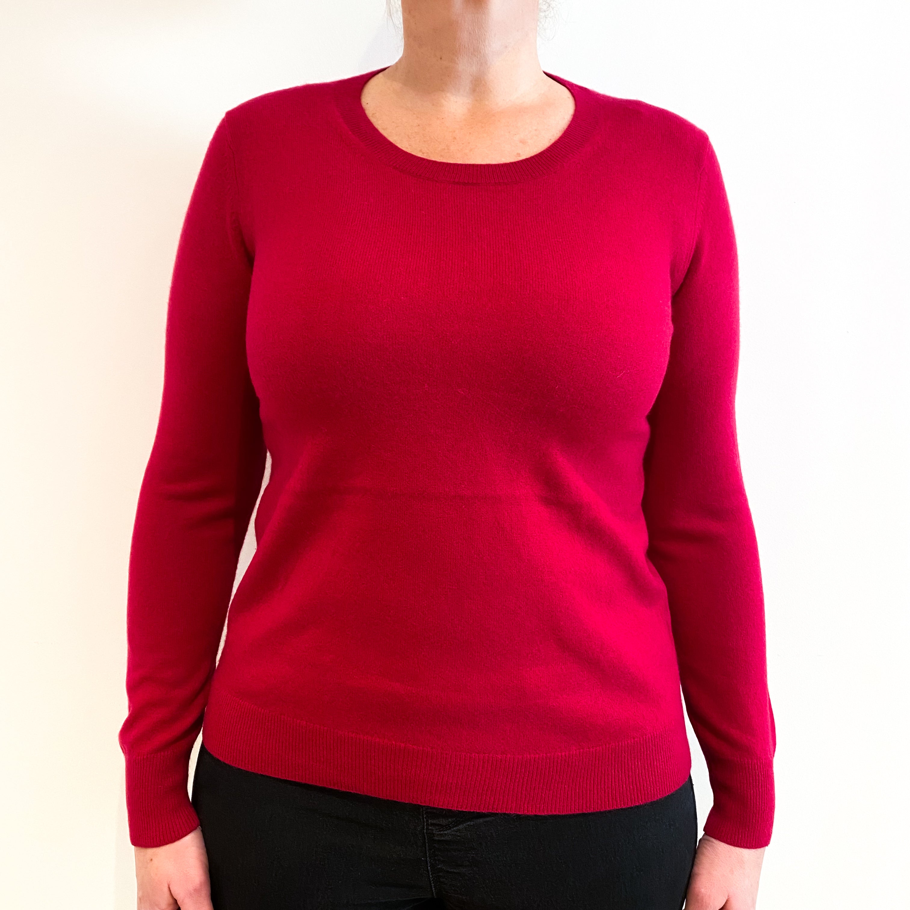 Cherry Red Cashmere Crew Neck Jumper Large
