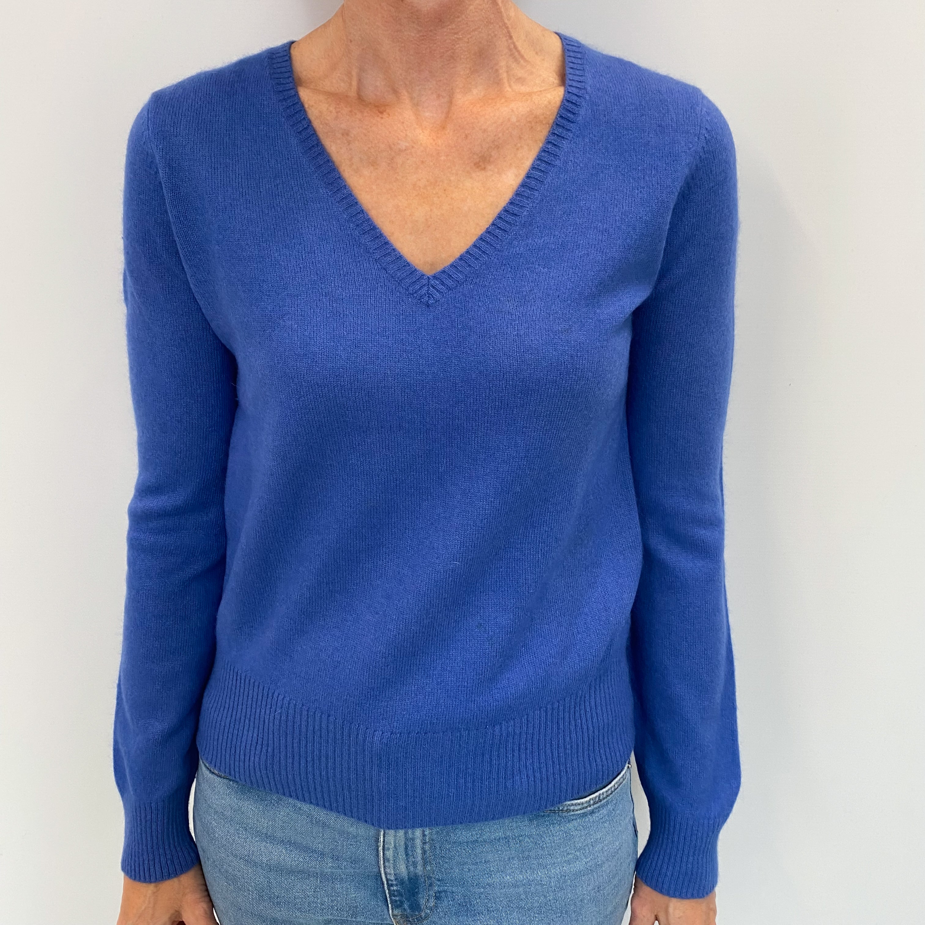 Airforce Blue Cashmere V Neck Jumper Small