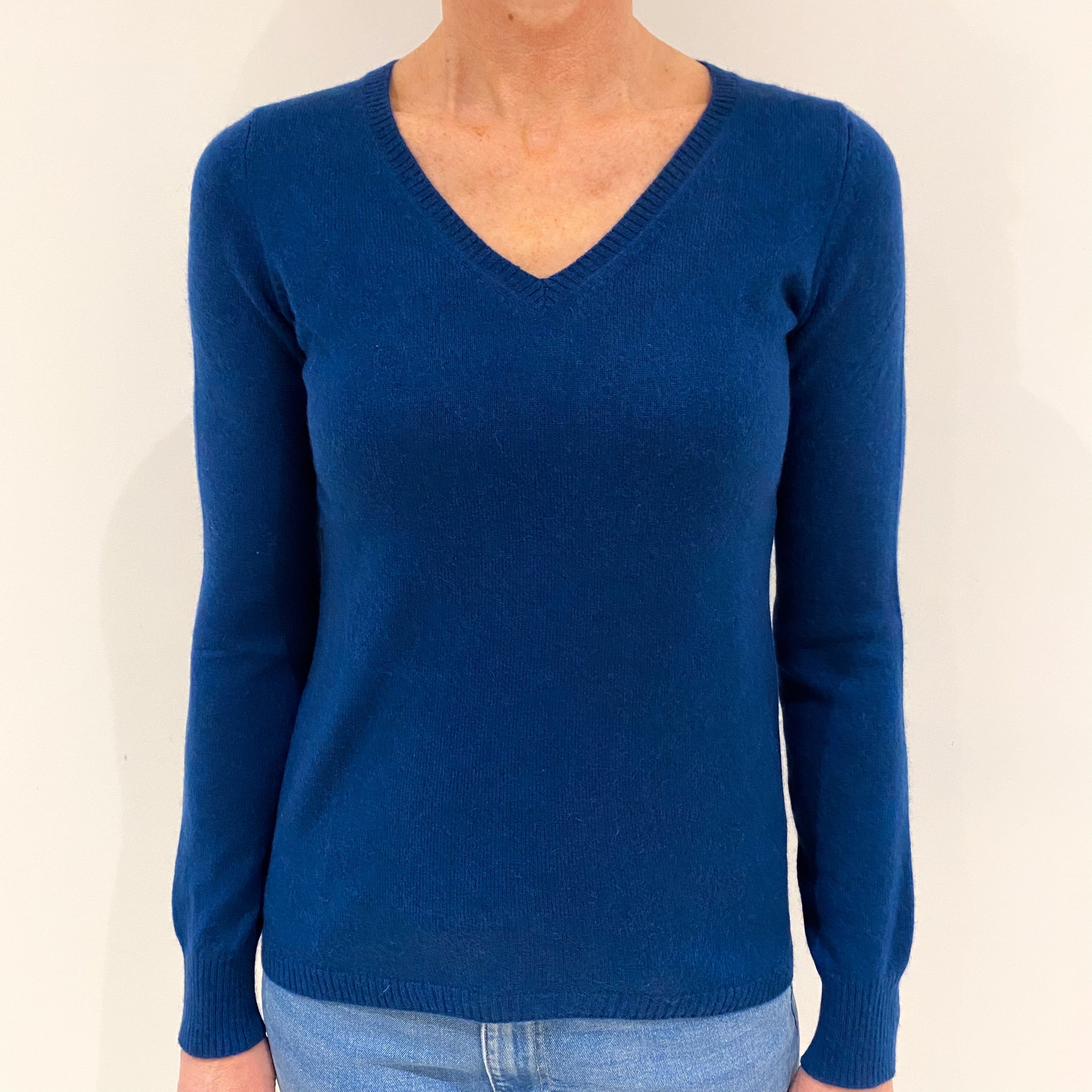 Prussian Blue Cashmere V Neck Jumper Small