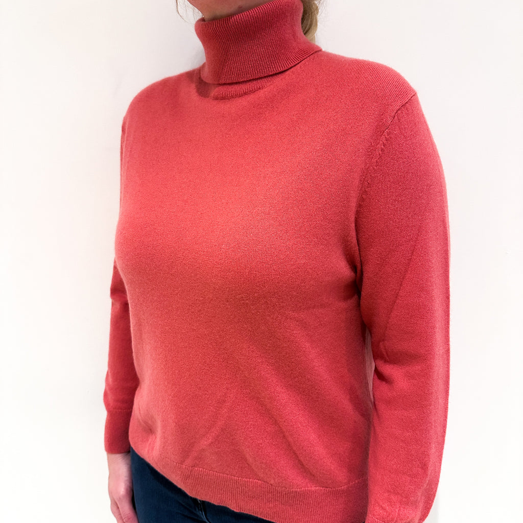 Lupin Pink Cashmere Polo Neck Jumper Large