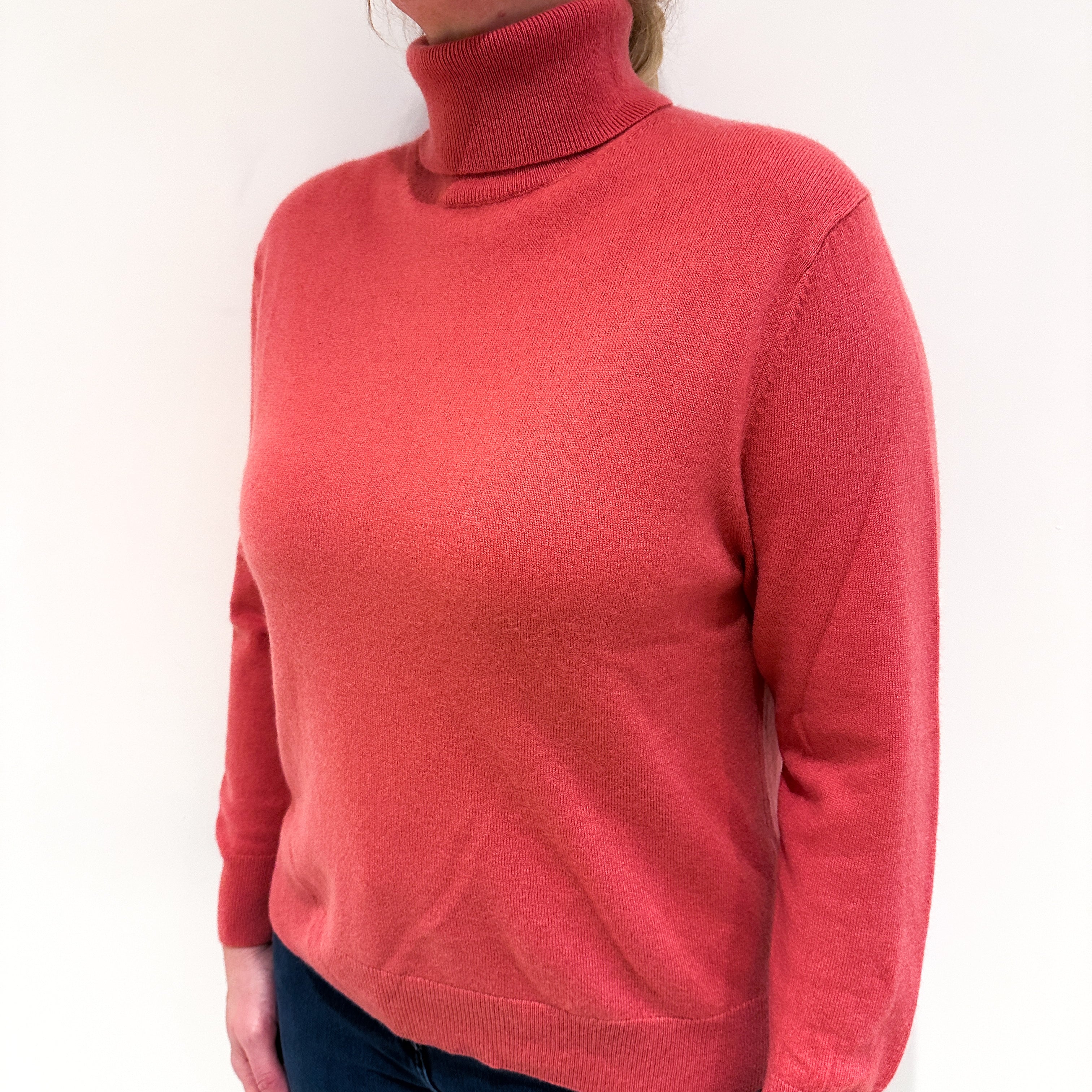 Lupin Pink Cashmere Polo Neck Jumper Large