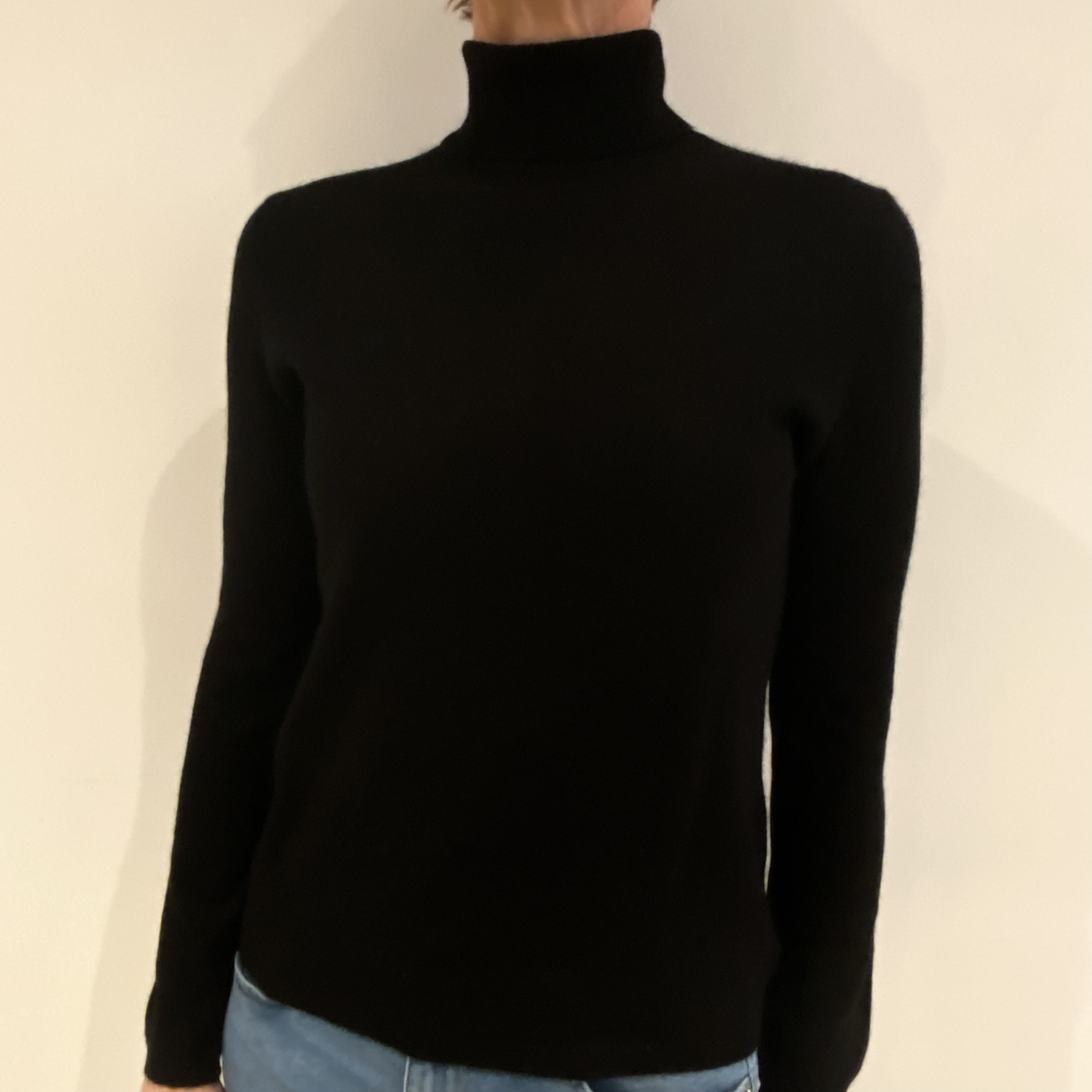 Black Cashmere Polo Neck Jumper Small