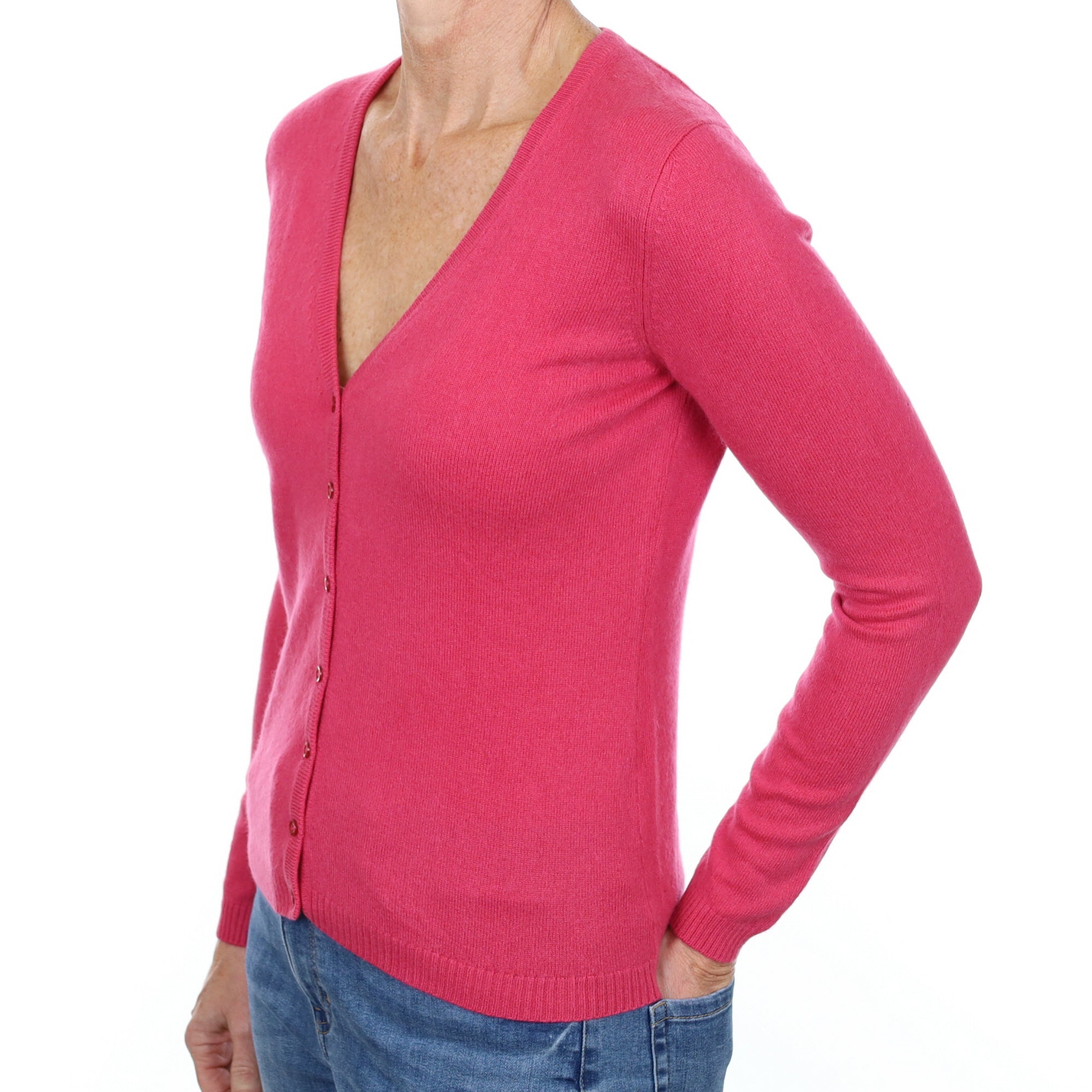 Rose Pink Cashmere V Neck Cardigan Small