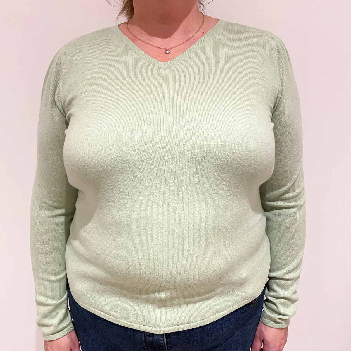 Pickle Green Cashmere V Neck Jumper Extra Large