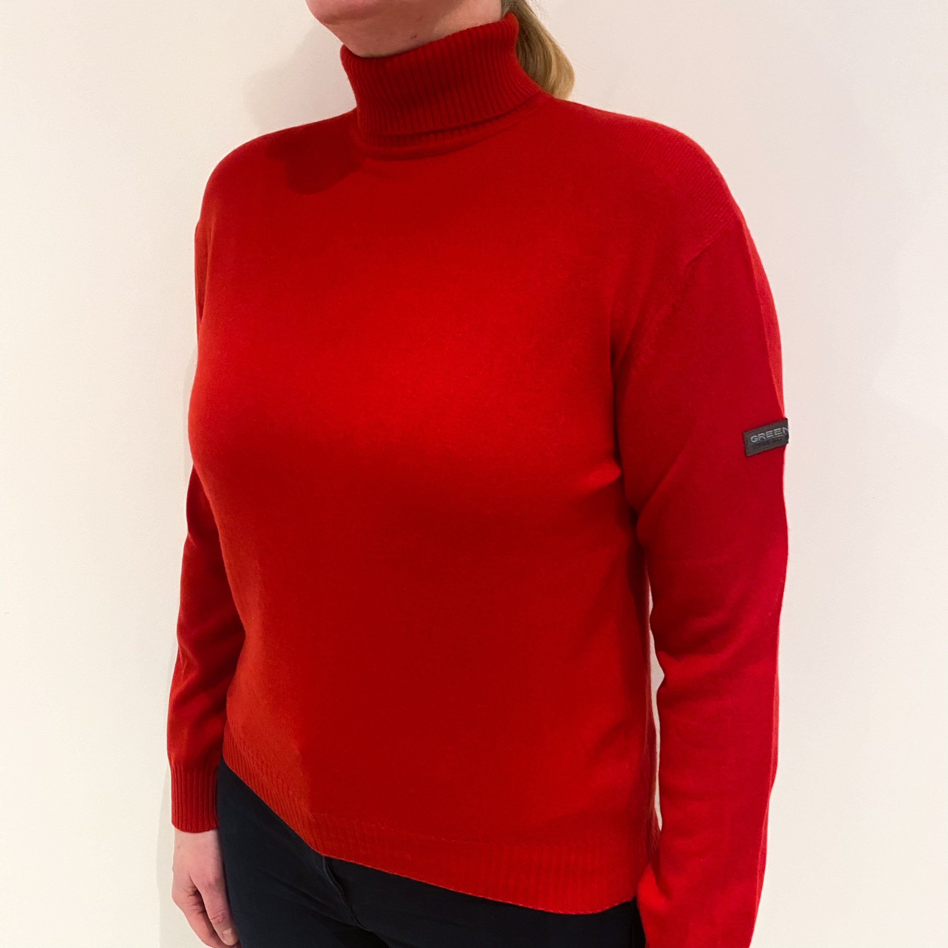 Scarlet Red Cashmere Polo Neck Jumper Large