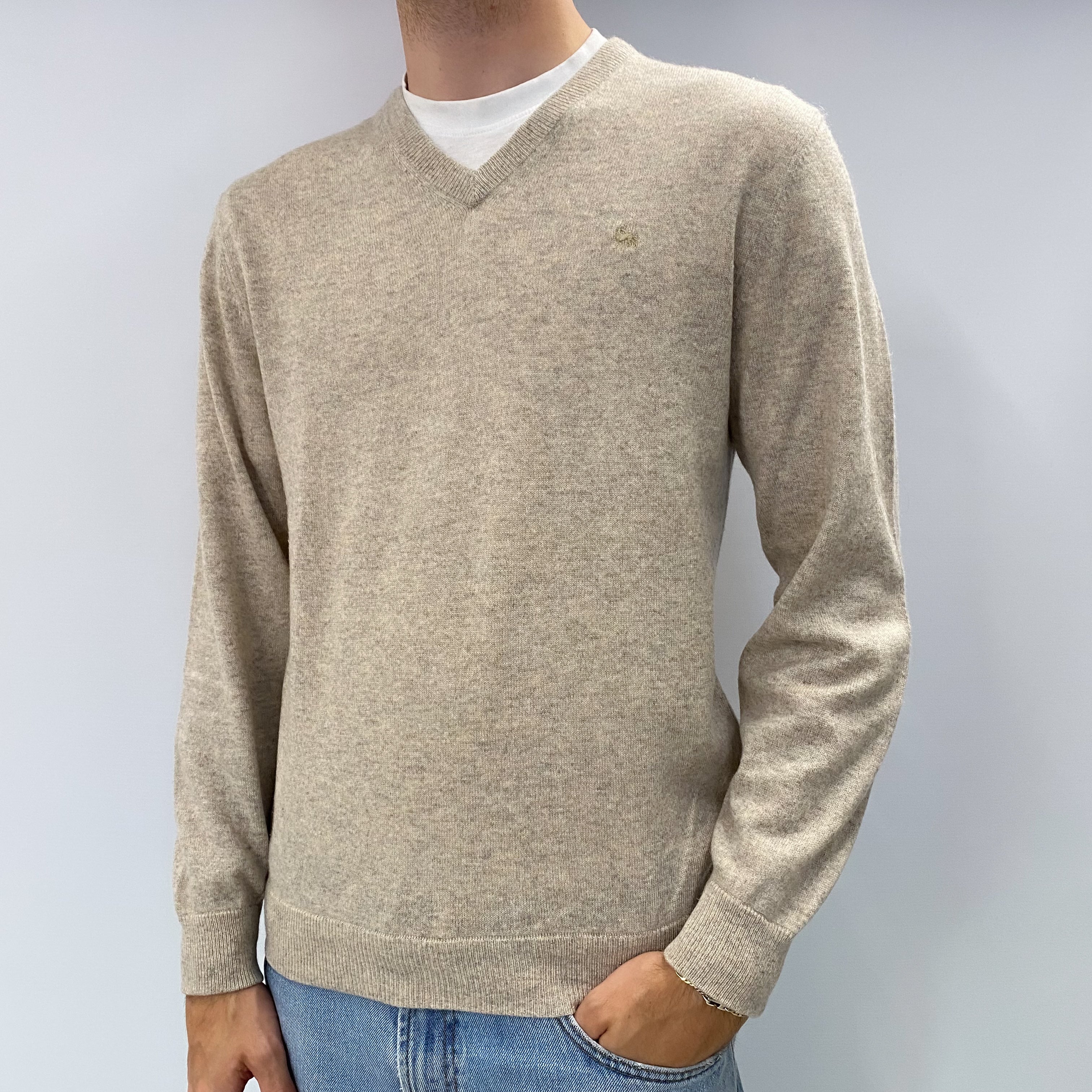 Men's Magee Dusty Grey Cashmere V Neck Jumper Large