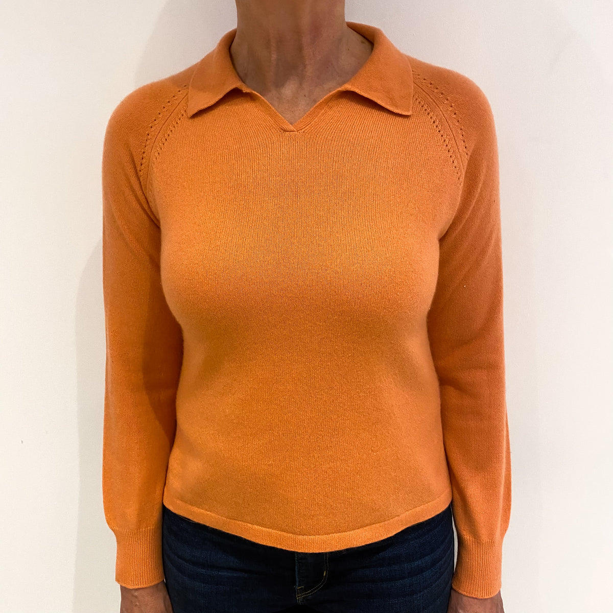 Sunrise Orange Cashmere Collared V Neck Jumper Medium
