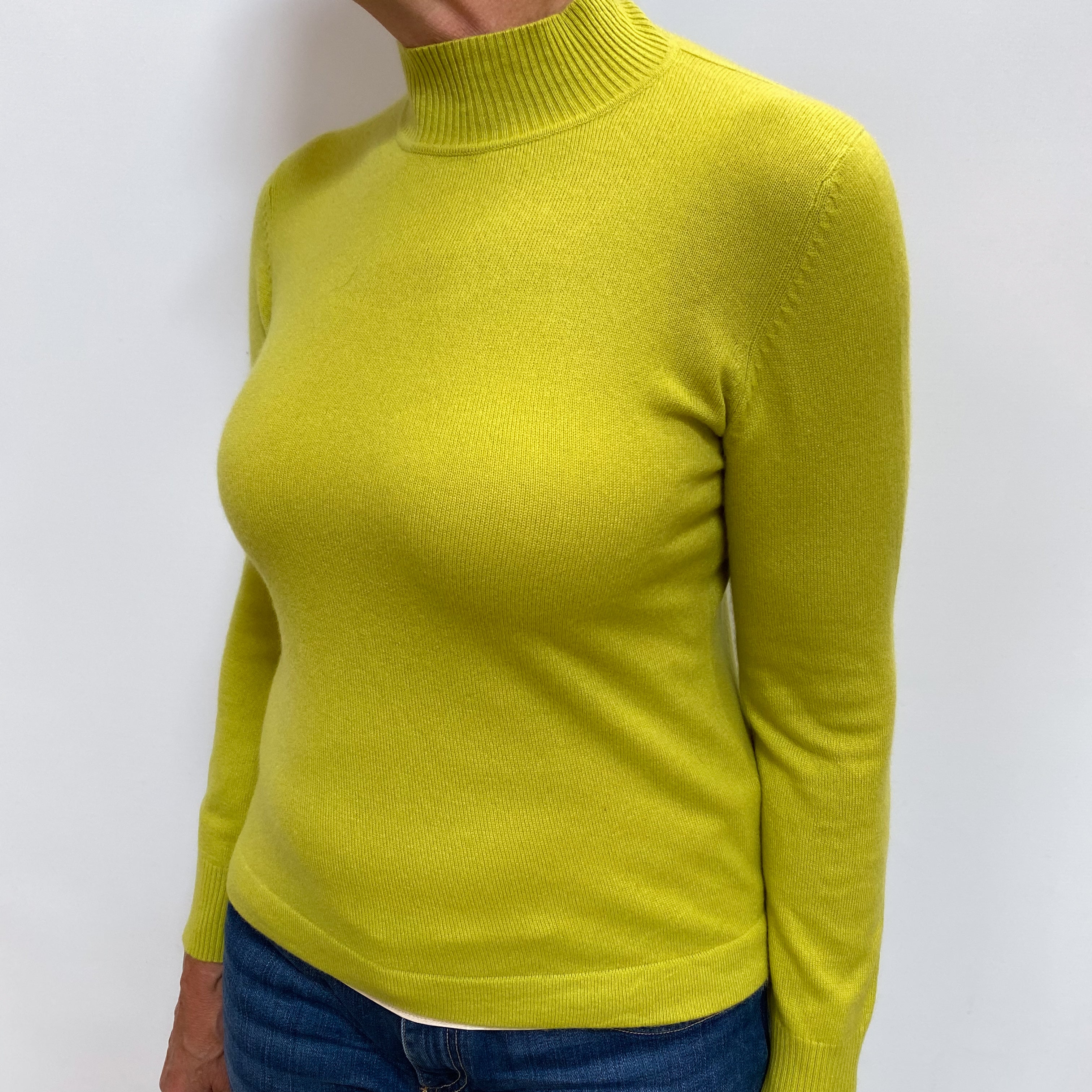 Lime Green Cashmere Turtle Neck Jumper Medium
