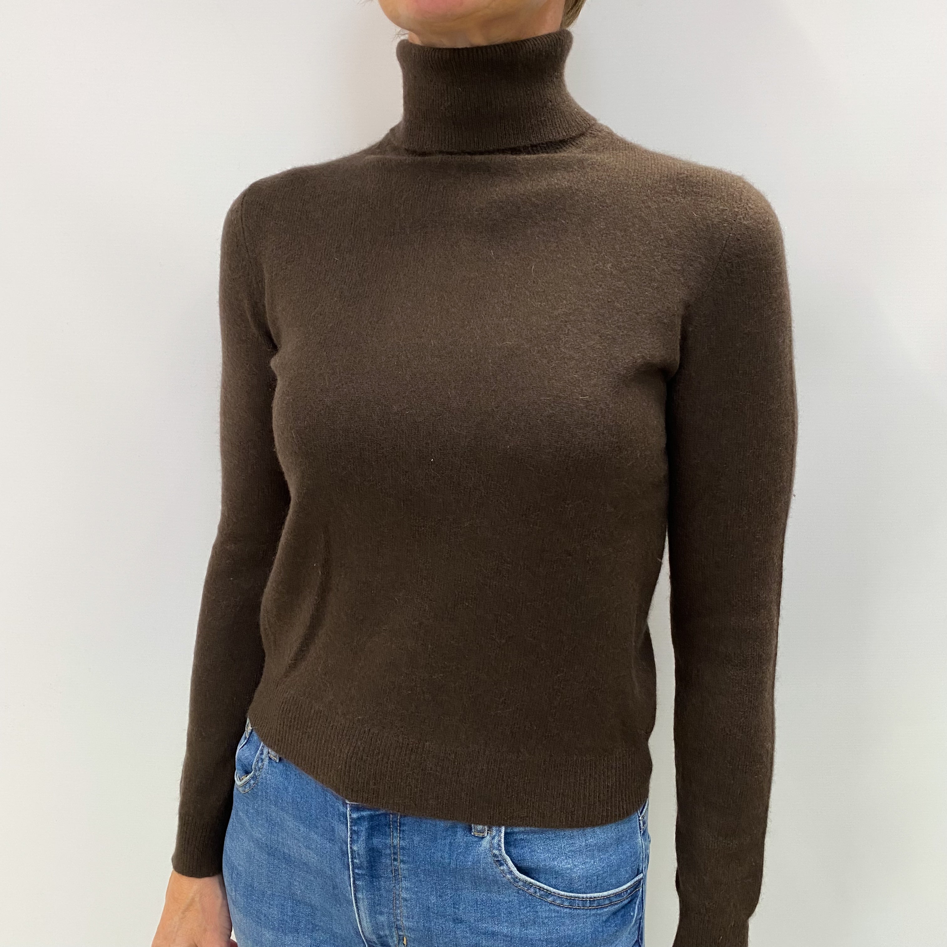 Peppercorn Brown Cashmere Polo Neck Jumper Medium