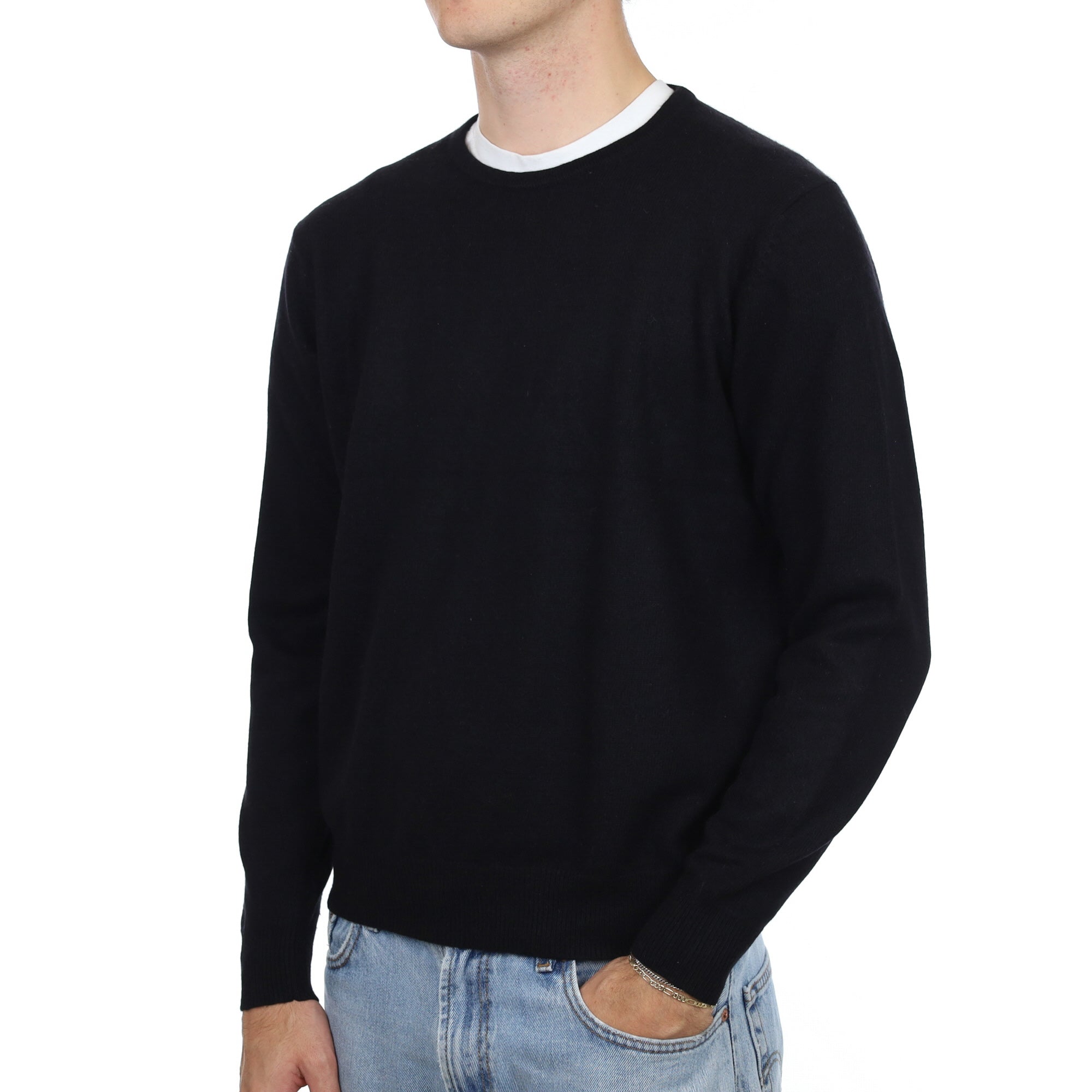 Men's Black Cashmere Crew Neck Jumper Large