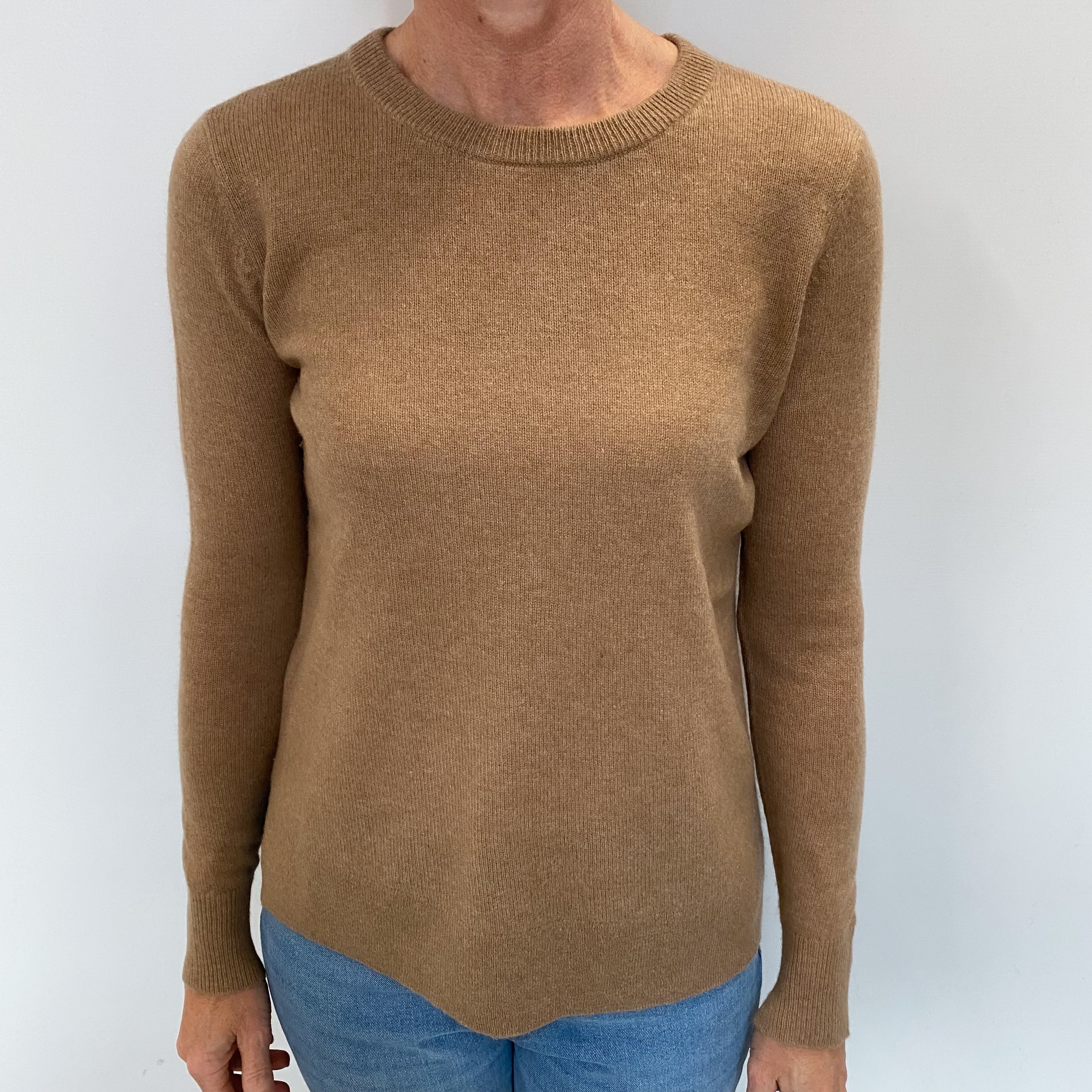 Toffee Brown Cashmere Crew Neck Jumper Small