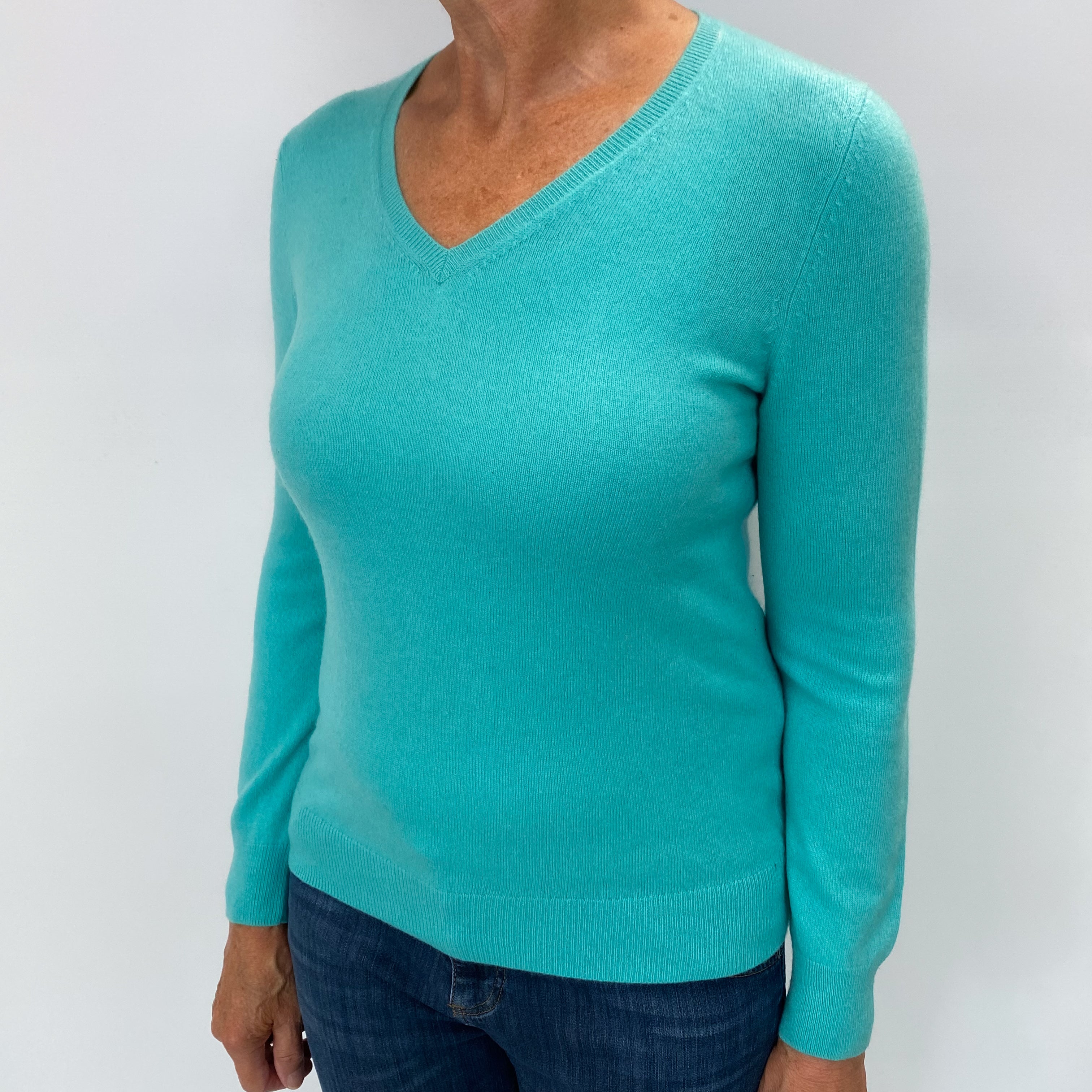 Seafoam Green Cashmere V Neck Jumper Medium
