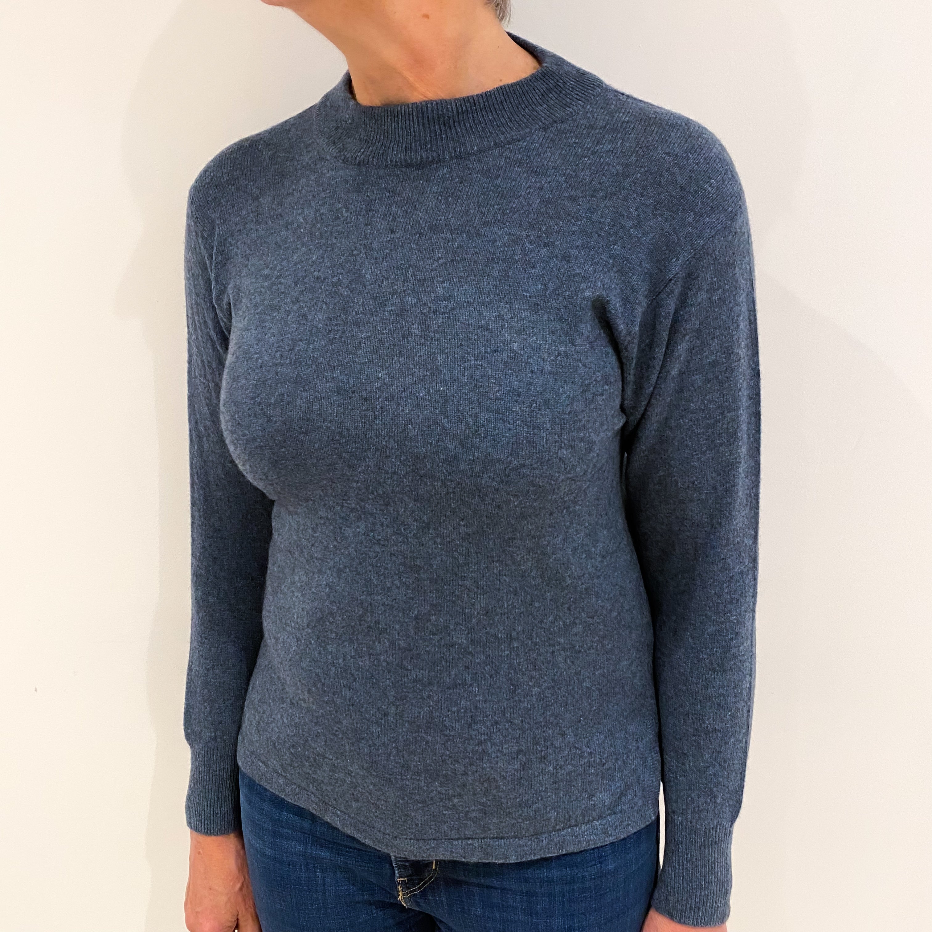 Deep Denim Blue Cashmere Turtle Neck Jumper Medium