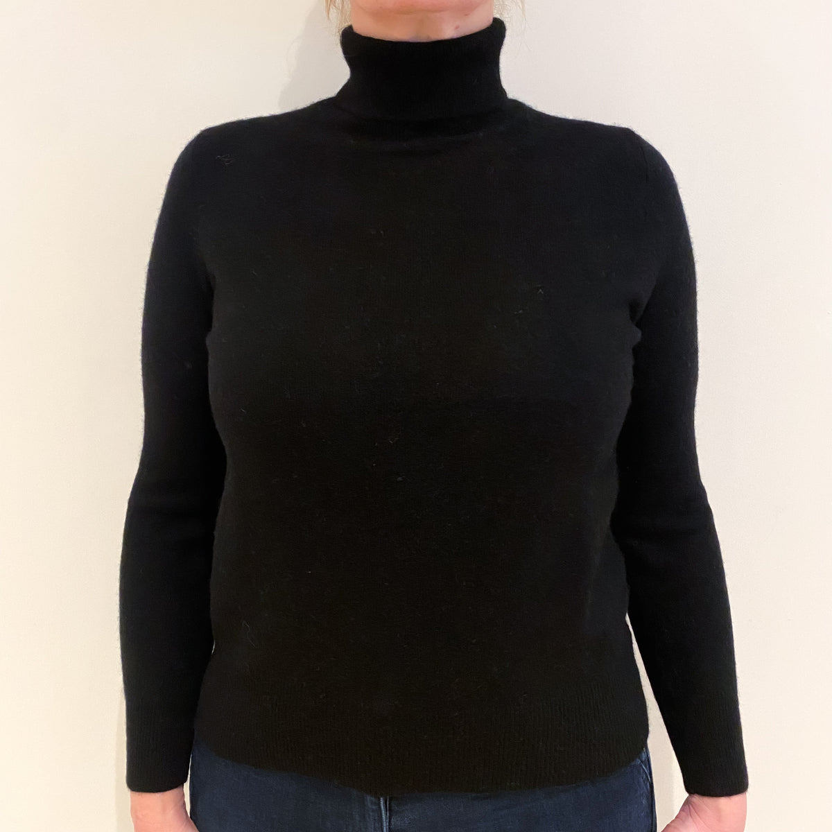 Black Cashmere Polo Neck Jumper Large