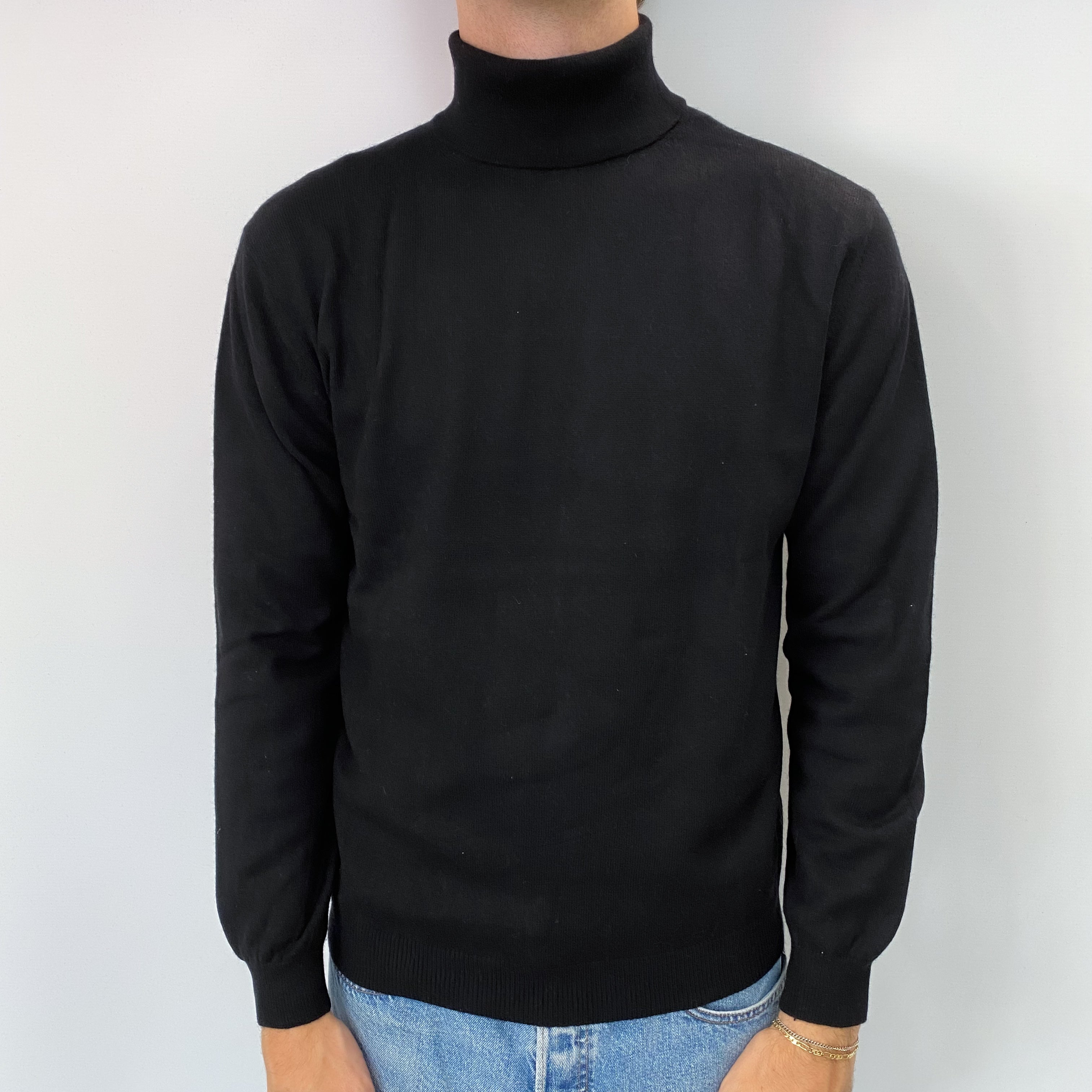 Men's Black Cashmere Polo Neck Jumper Large