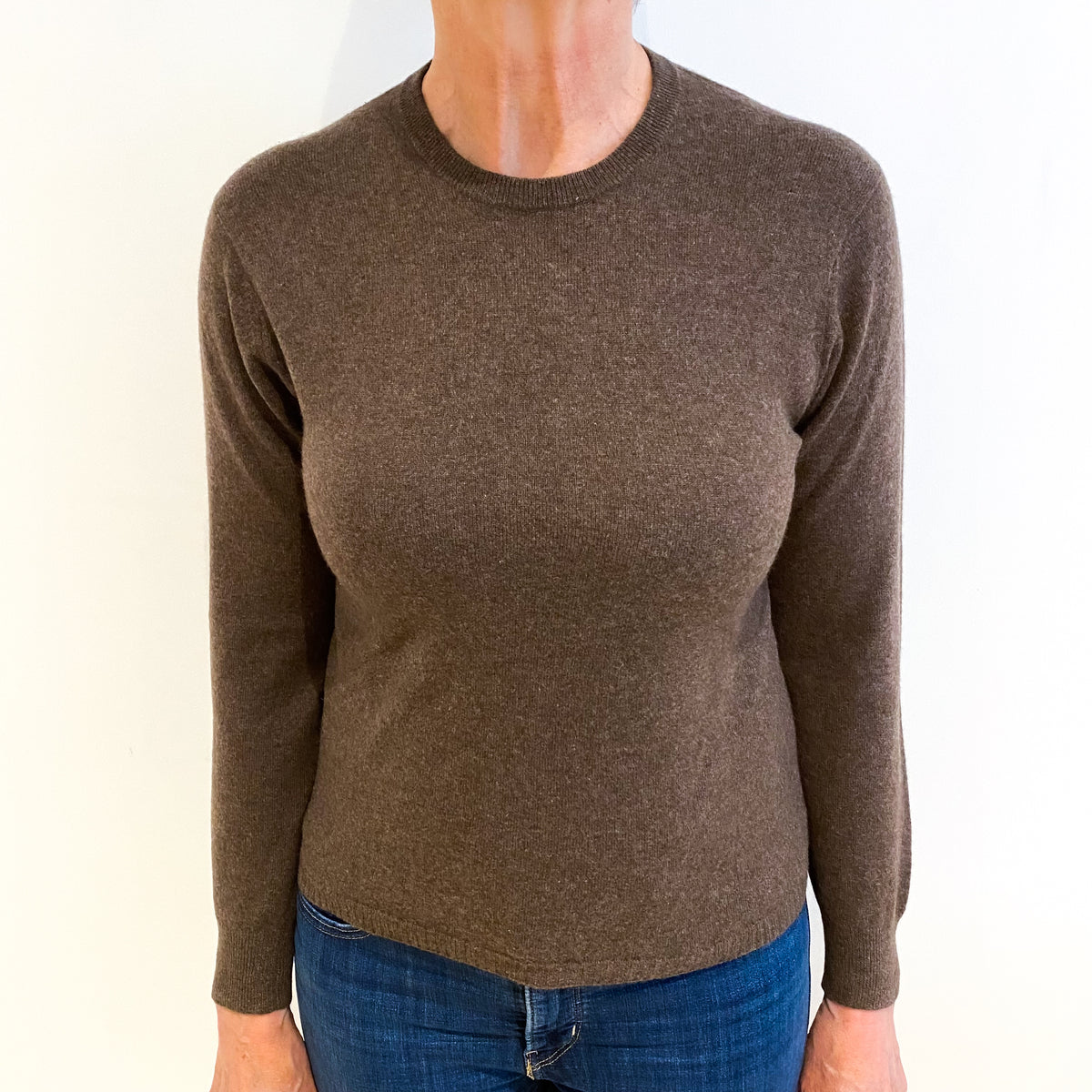 Mole Brown Cashmere Crew Neck Jumper Medium