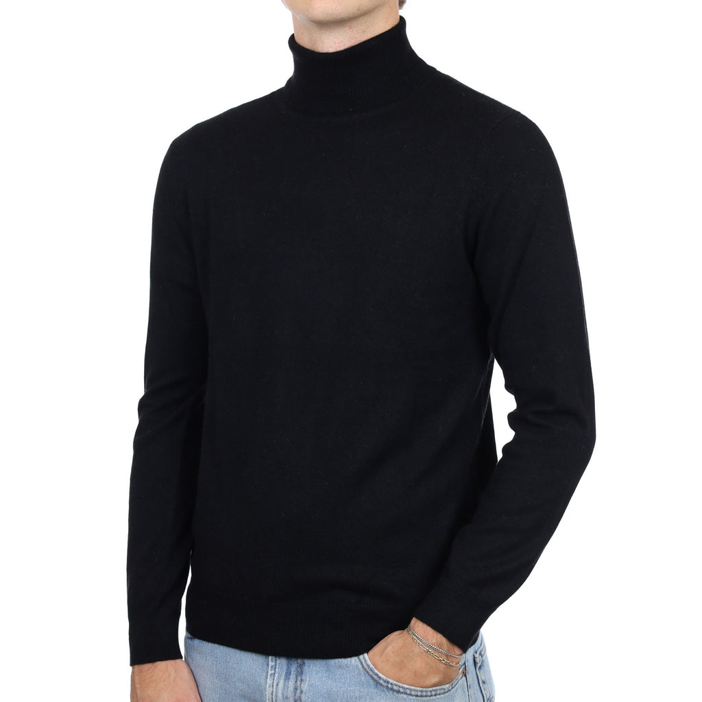 Men's Black Cashmere Polo Neck Jumper Medium