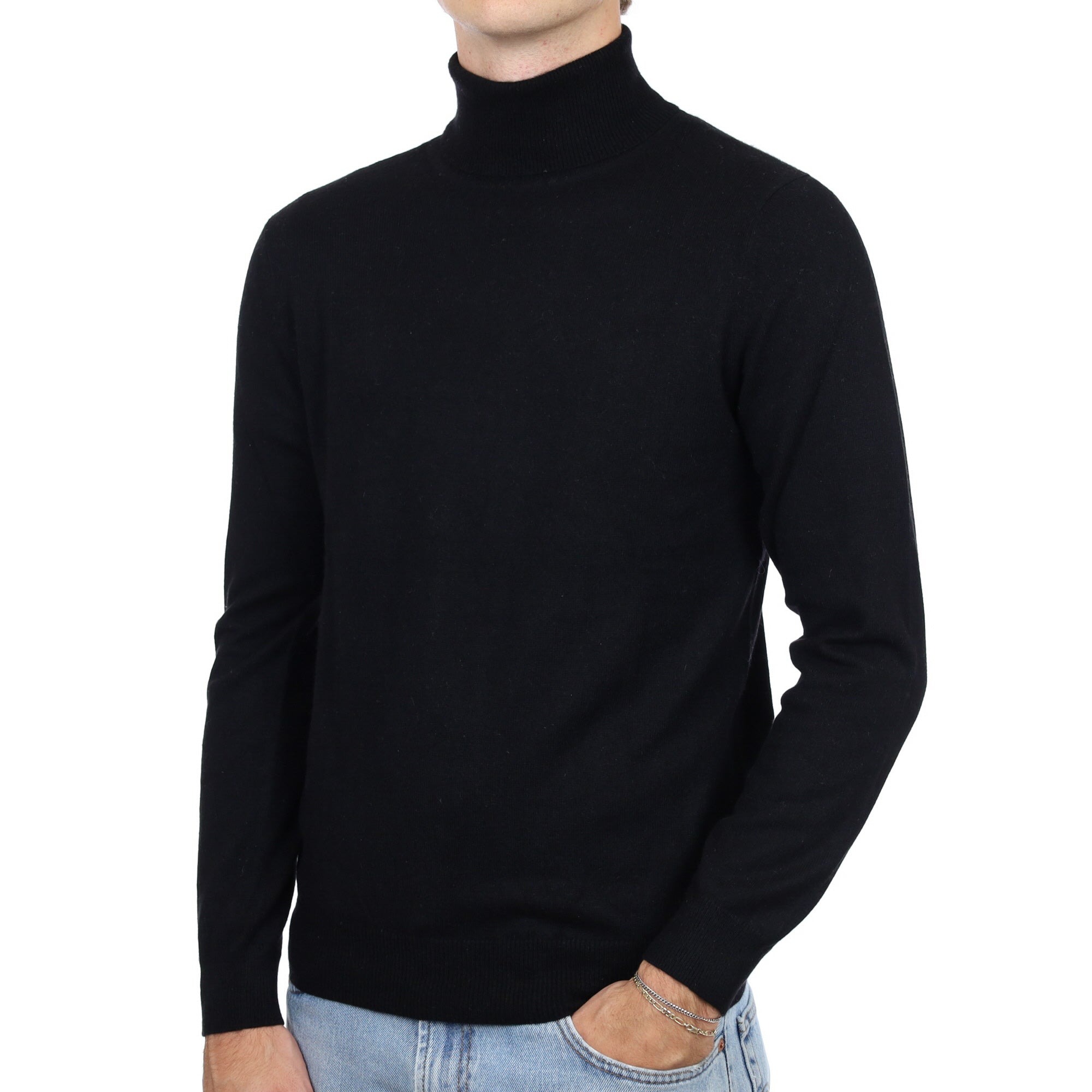 Men's Black Cashmere Polo Neck Jumper Medium