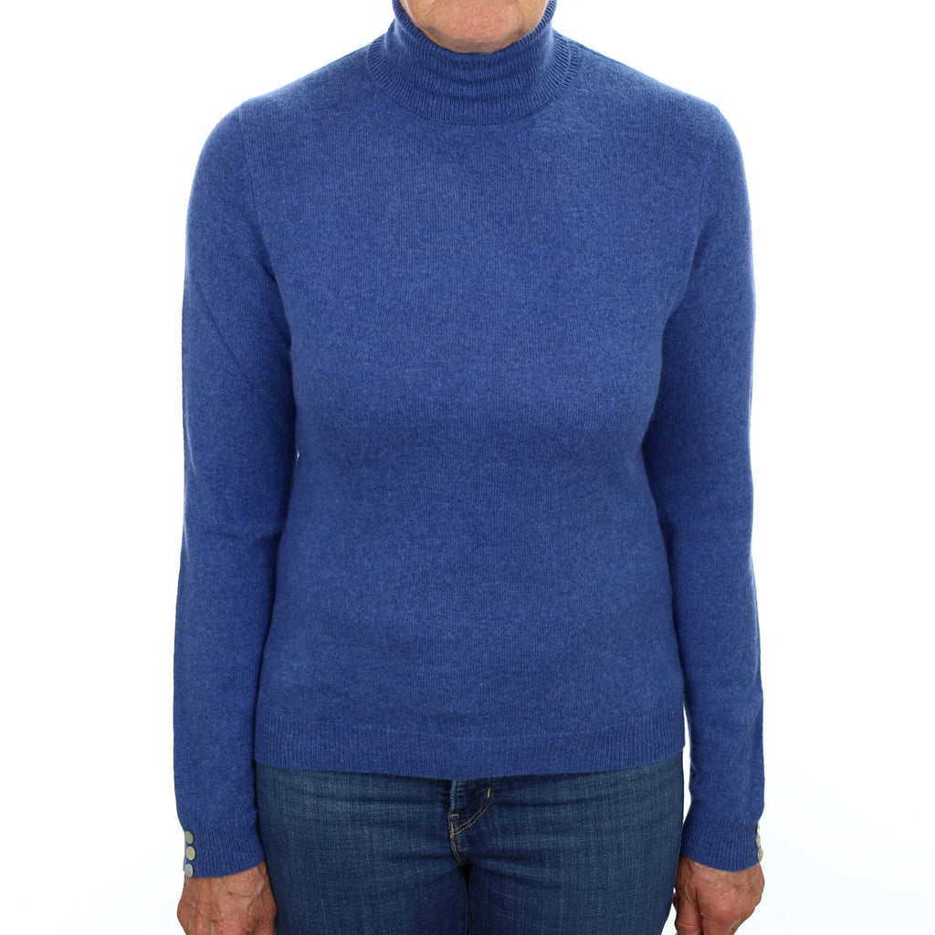 Dark Denim Blue Cashmere Polo Neck Jumper Medium