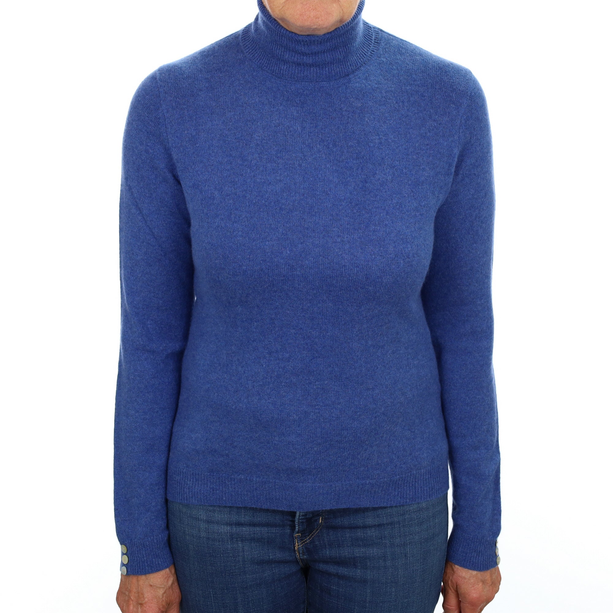 Dark Denim Blue Cashmere Polo Neck Jumper Medium
