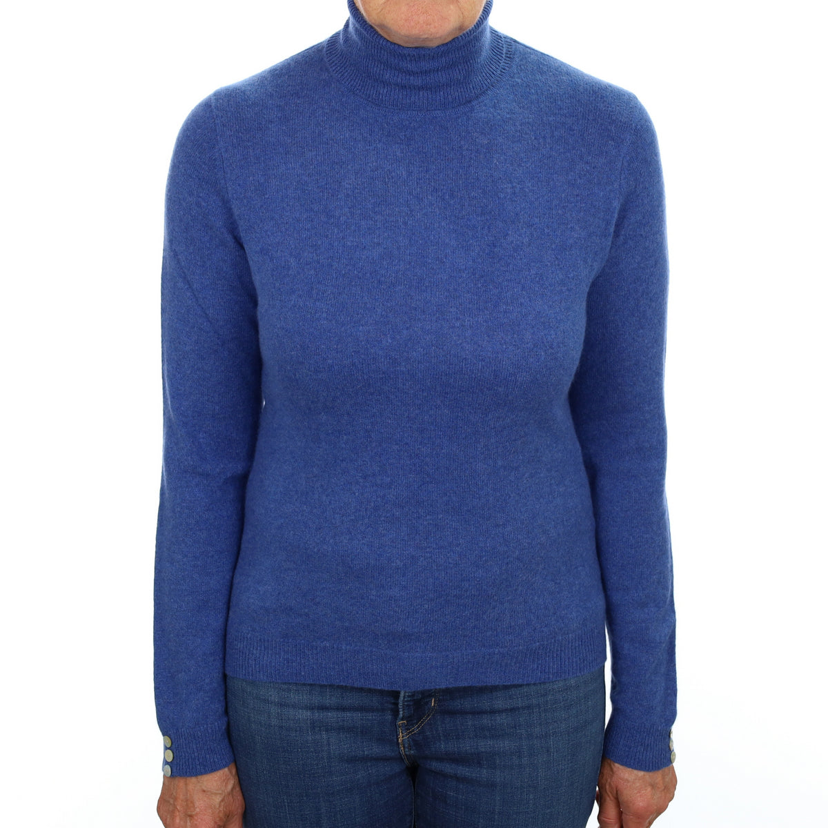 Dark Denim Blue Cashmere Polo Neck Jumper Medium