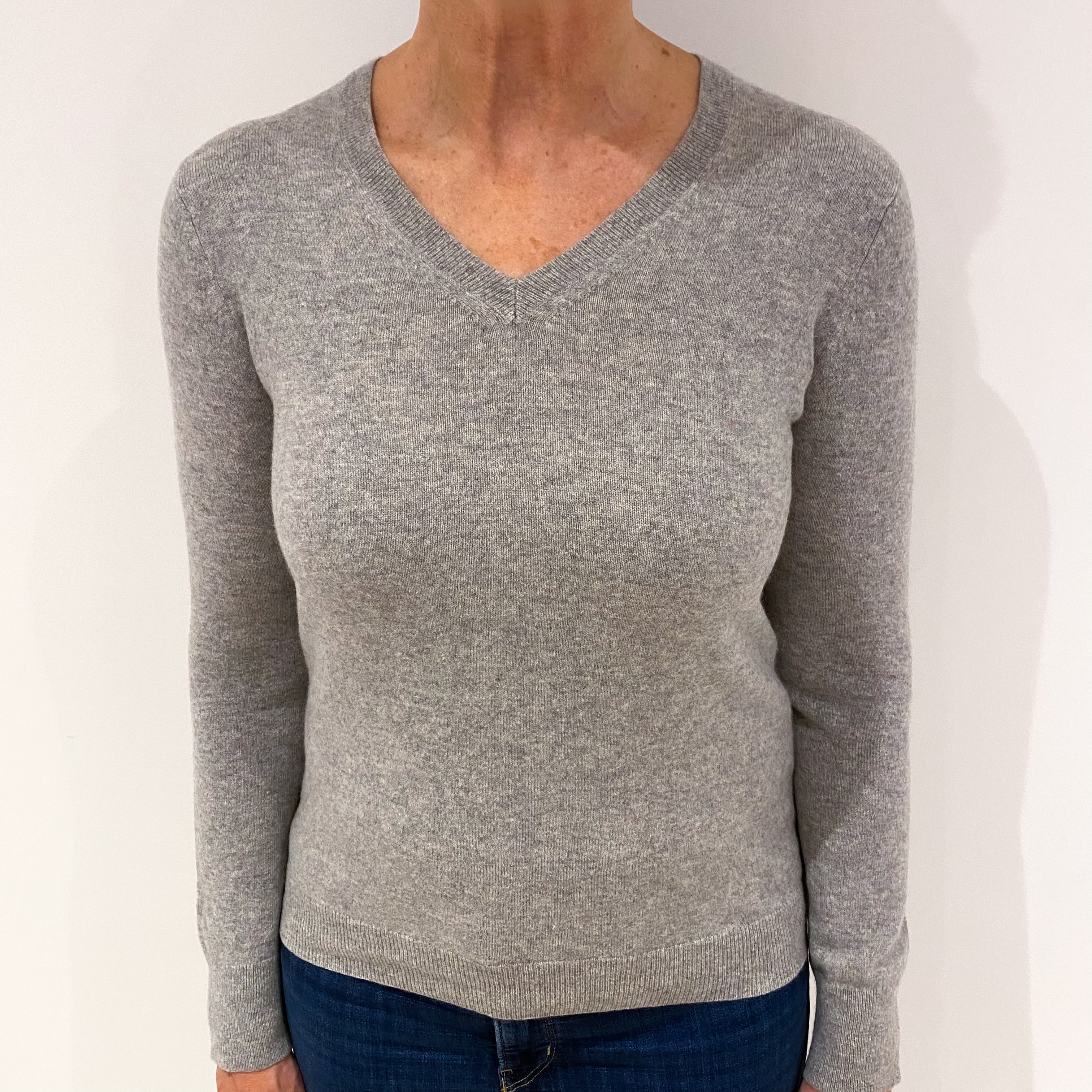 Smoke Grey Cashmere V Neck Jumper Medium