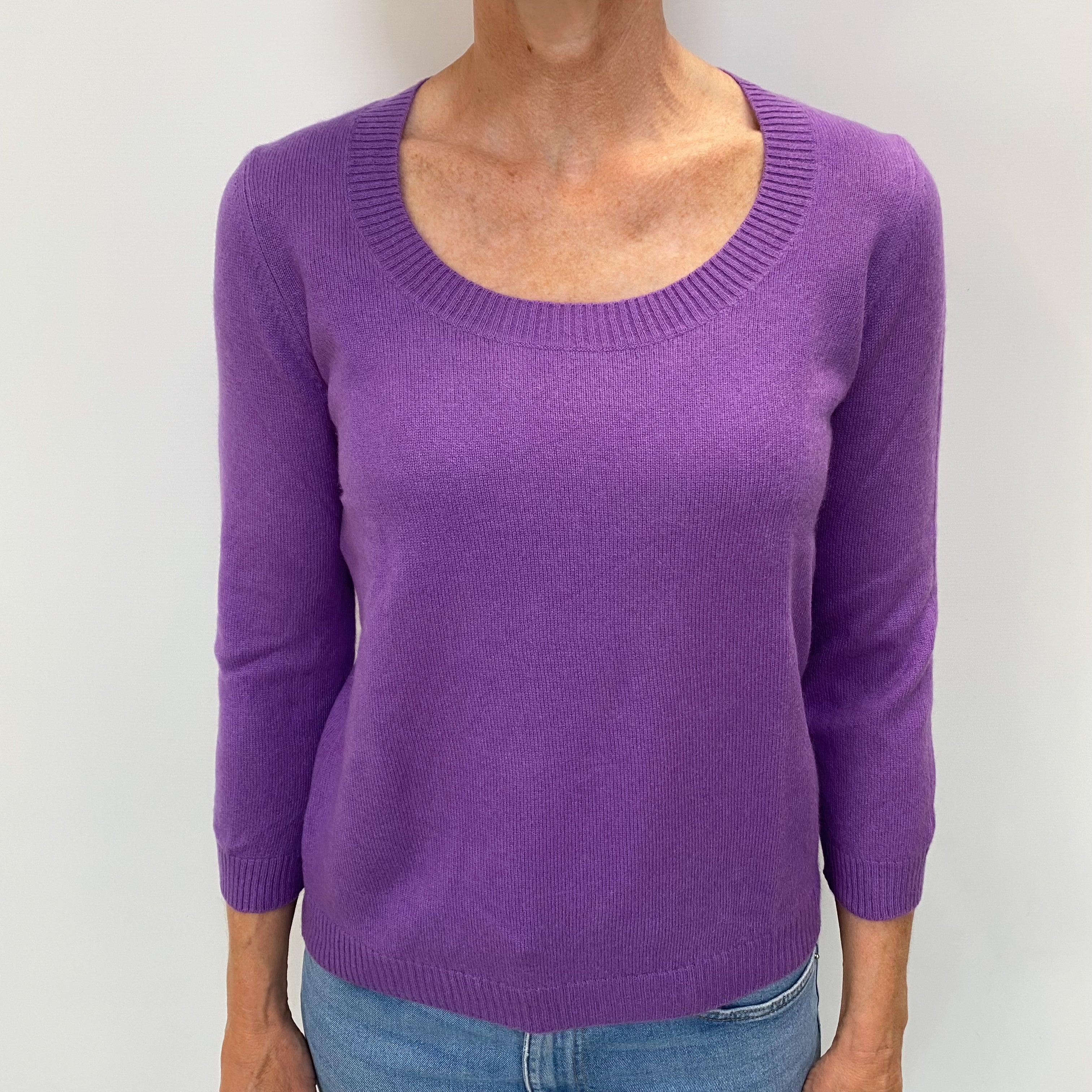 Wisteria Purple Cashmere Scoop Neck Jumper Small