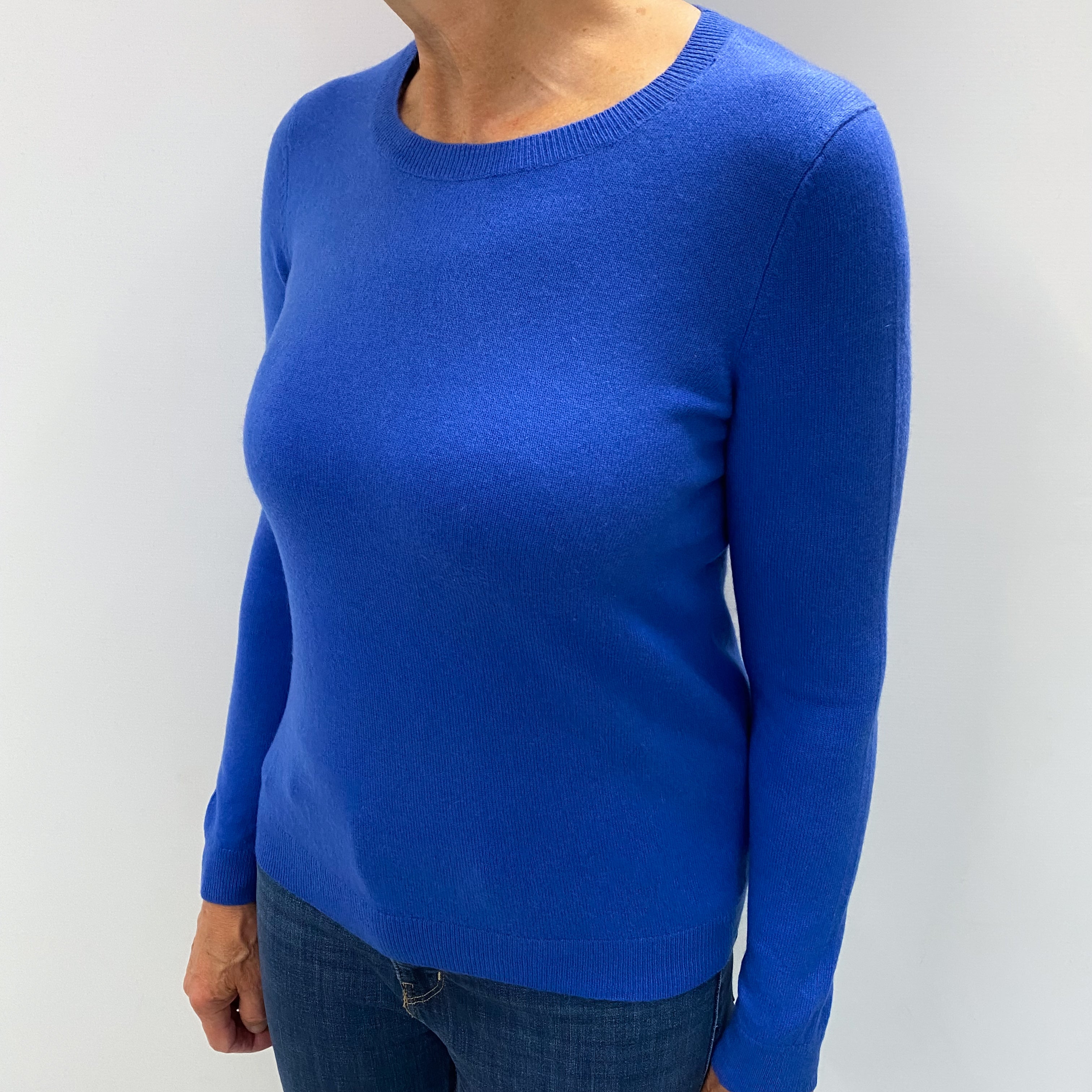 Azure Blue Cashmere Crew Neck Jumper Medium