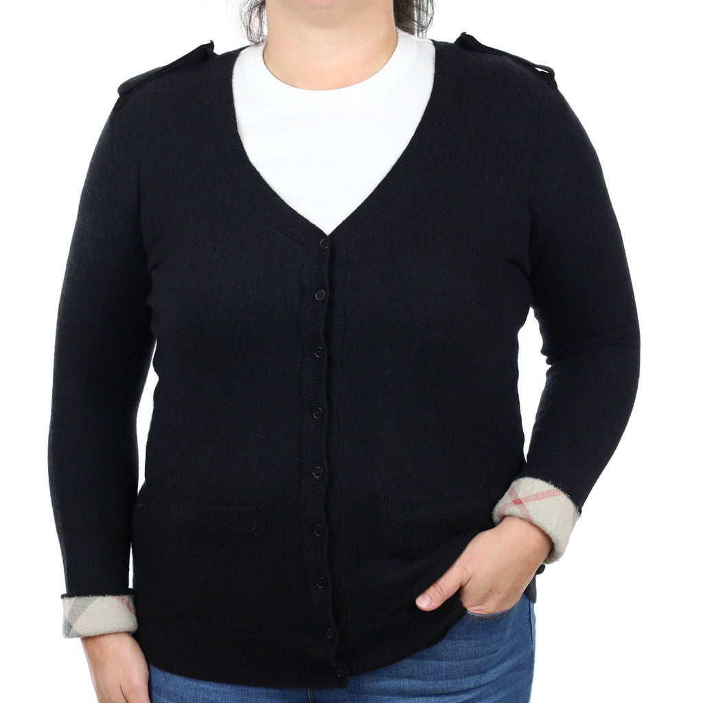 Burberry Black Cashmere V neck Cardigan Large